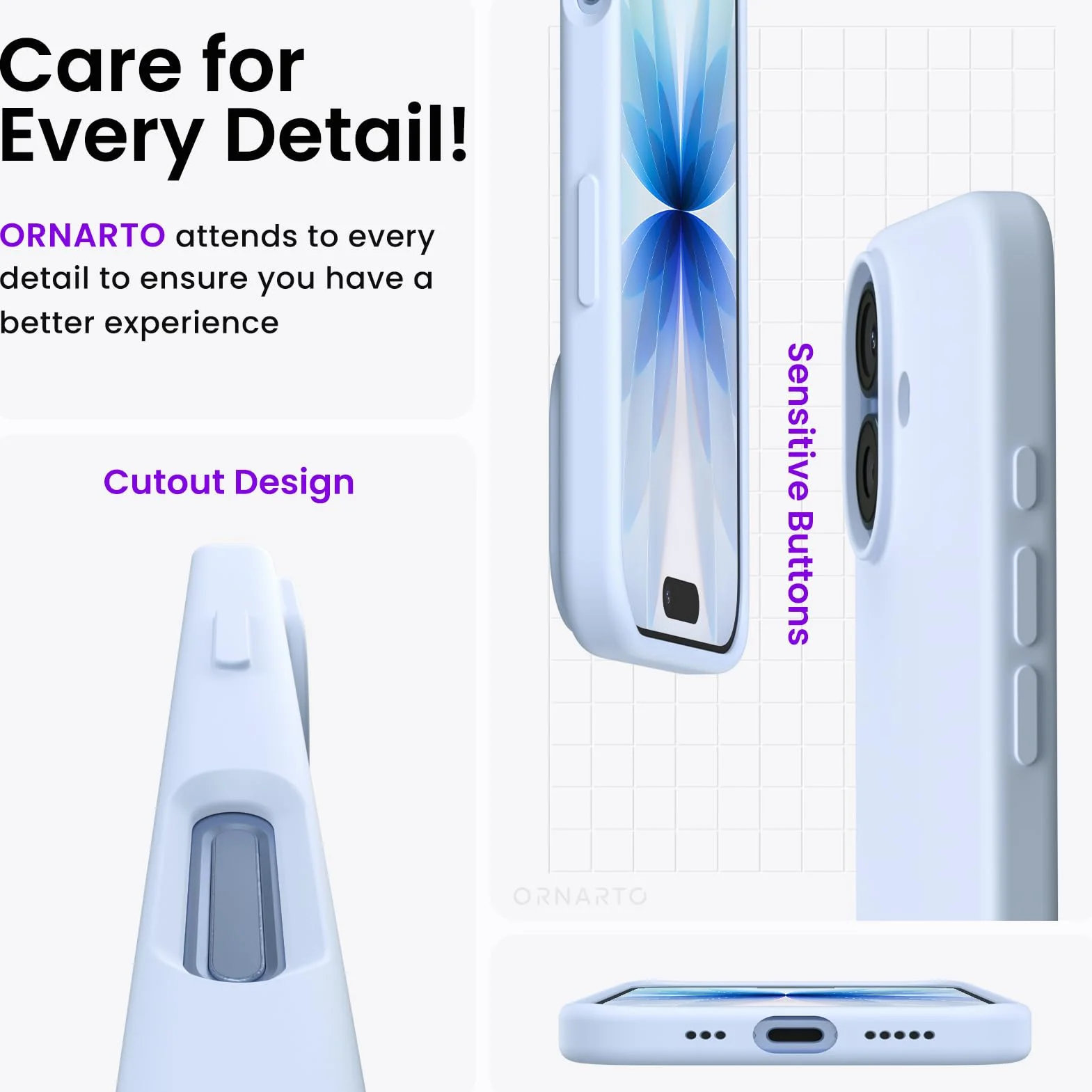 ORNARTO Etui na iPhone 17, Silikonowe 6,3 cala, cienka osłona na iPhone 17 z płynnego silikonu, odporna na zarysowania i wstrząsy osłona na iPhone 17 (2025) - Niebieski dziecięcy