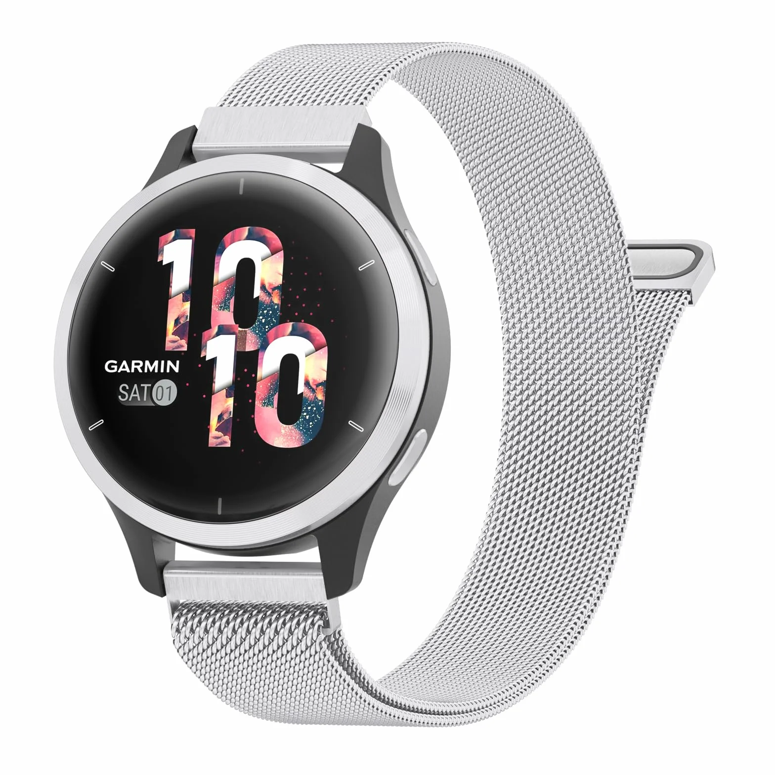 Vancle Bransoletka z siatki ze stali nierdzewnej, pasek 18 mm do zegarka do Garmin Venu 2S/ Venu 3S/ Vivoactive 4S/ Vivomove 3S/ Forerunner 255s/ 255s Music/ 265s, dla kobiet i mężczyzn
