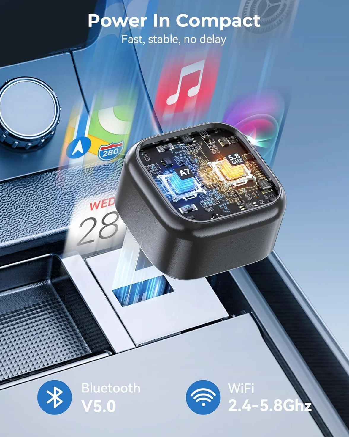 Bezprzewodowy adapter CarPlay i Android Auto 2 w 1 5,8 GHz Pro – natychmiastowe przełączanie dla rodzin z wieloma kierowcami, konwersja z przewodowego na bezprzewodowy w samochodach OEM, szybkie autom