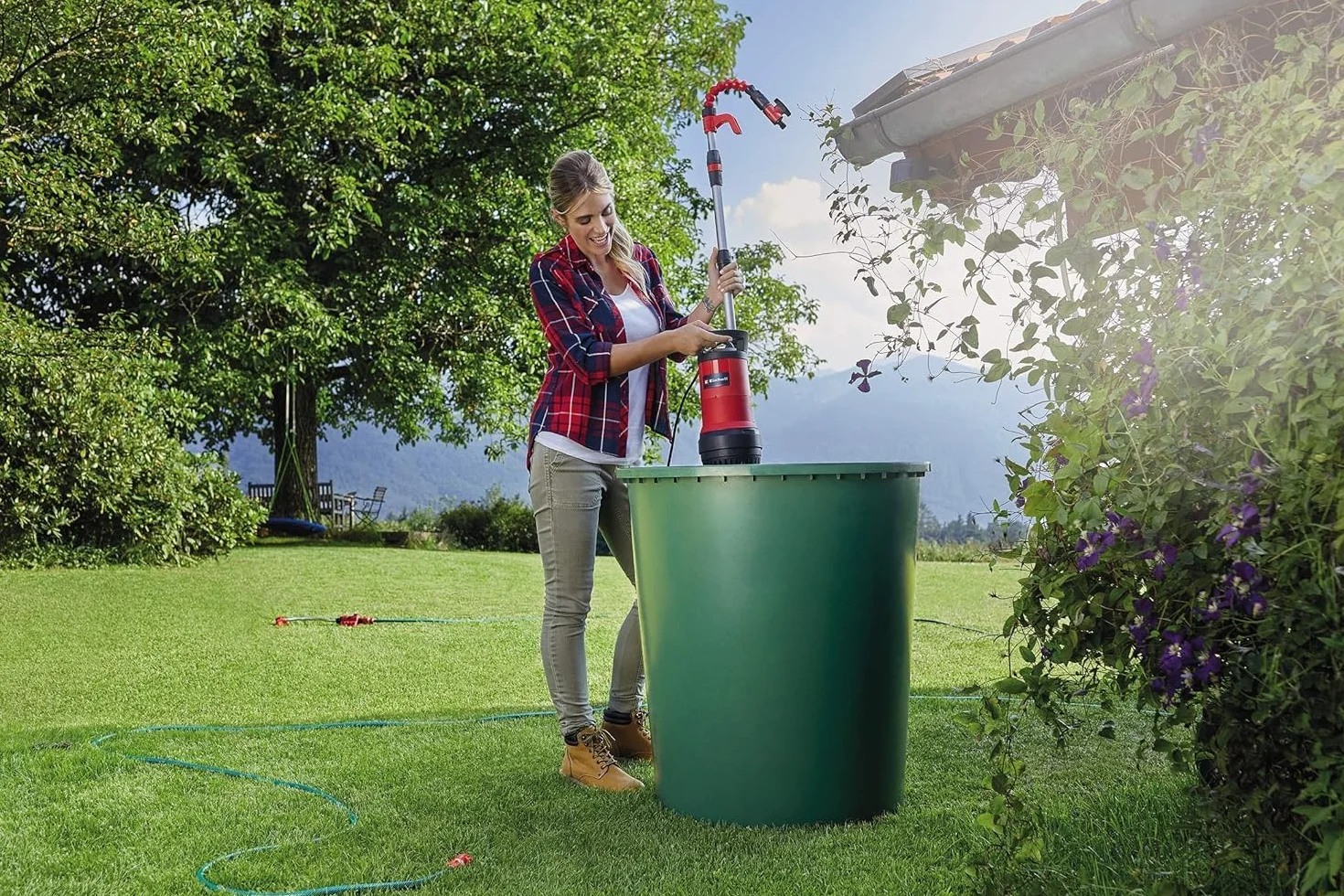 Einhell GE-PP 5555 RB-A Pompa do beczki deszczowej (550 W, pompa kombinowana 2 w 1, zanurzeniowa pompa ciśnieniowa i beczka przeciwdeszczowa, automatyczna funkcja z ochroną przed pracą na sucho,