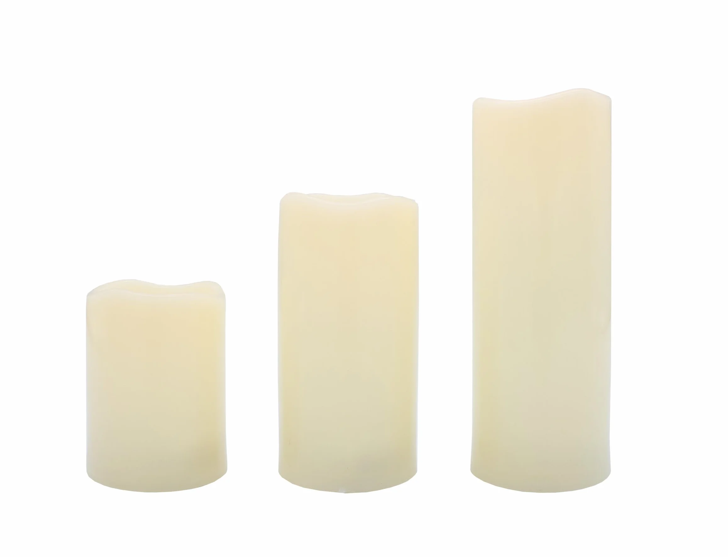 Świece pieńkowe LED, zestaw 3 sztuk, ciepła biel, z timerem, 20 cm, 15 cm, 10 cm, sztuczna świeca z efektem płomienia – dekoracja ogrodowa, bezpłomieniowa, do użytku na zewnątrz i wewnątrz, zasilana