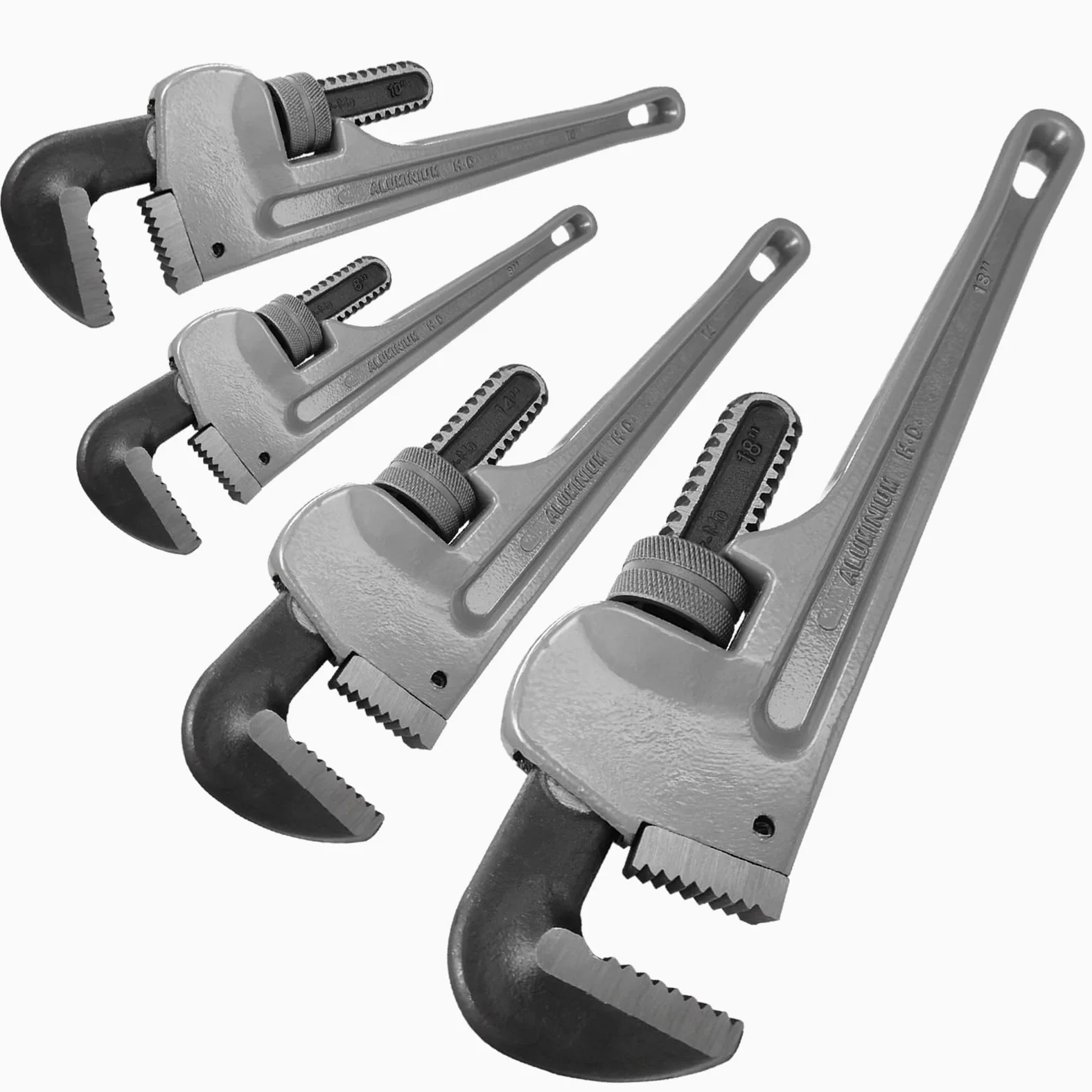 WEDO 4 szt. prostych kluczy do rur, 20 cm, 25 cm, 35 cm, 45 cm, wytrzymały aluminiowy regulowany zestaw kluczy hydraulicznych, głowica kuta ze stali chromowo-molibdenowej, szczęki poddane obróbce