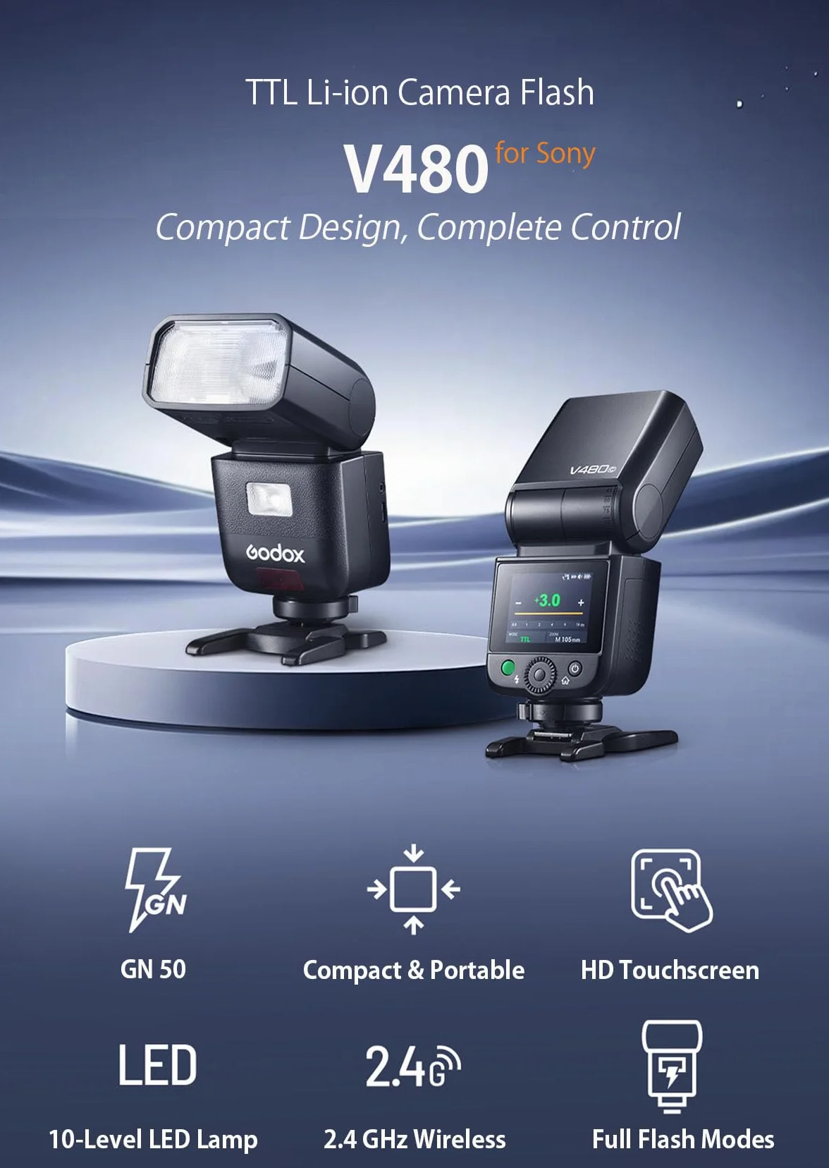 Godox V480 S Speedlite lampa błyskowa TTL HSS 1/8000s Sony ZV-E10 a7IV a9III a6400 a6700 a7III a7CII a6000 a7C a6100 a7SIII a65000