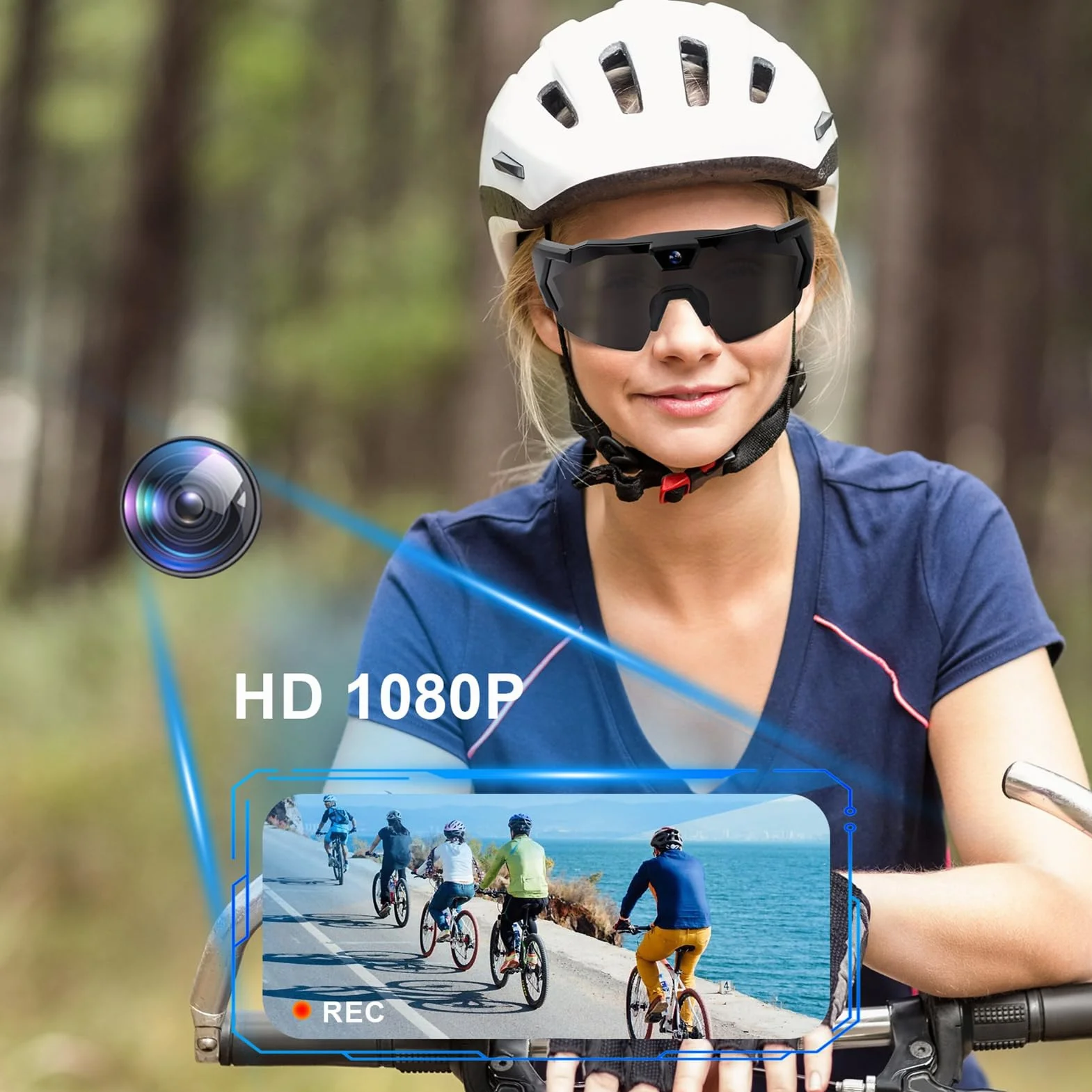 GOWENIC Inteligentne Okulary Przeciwsłoneczne z kamerą, Rejestrator Wideo 1080P 12MP HD z Obiektywem Polaryzacyjnym do Nagrywania Jazdy na Rowerze Filmowanie Sportowe Rejestrowanie życia