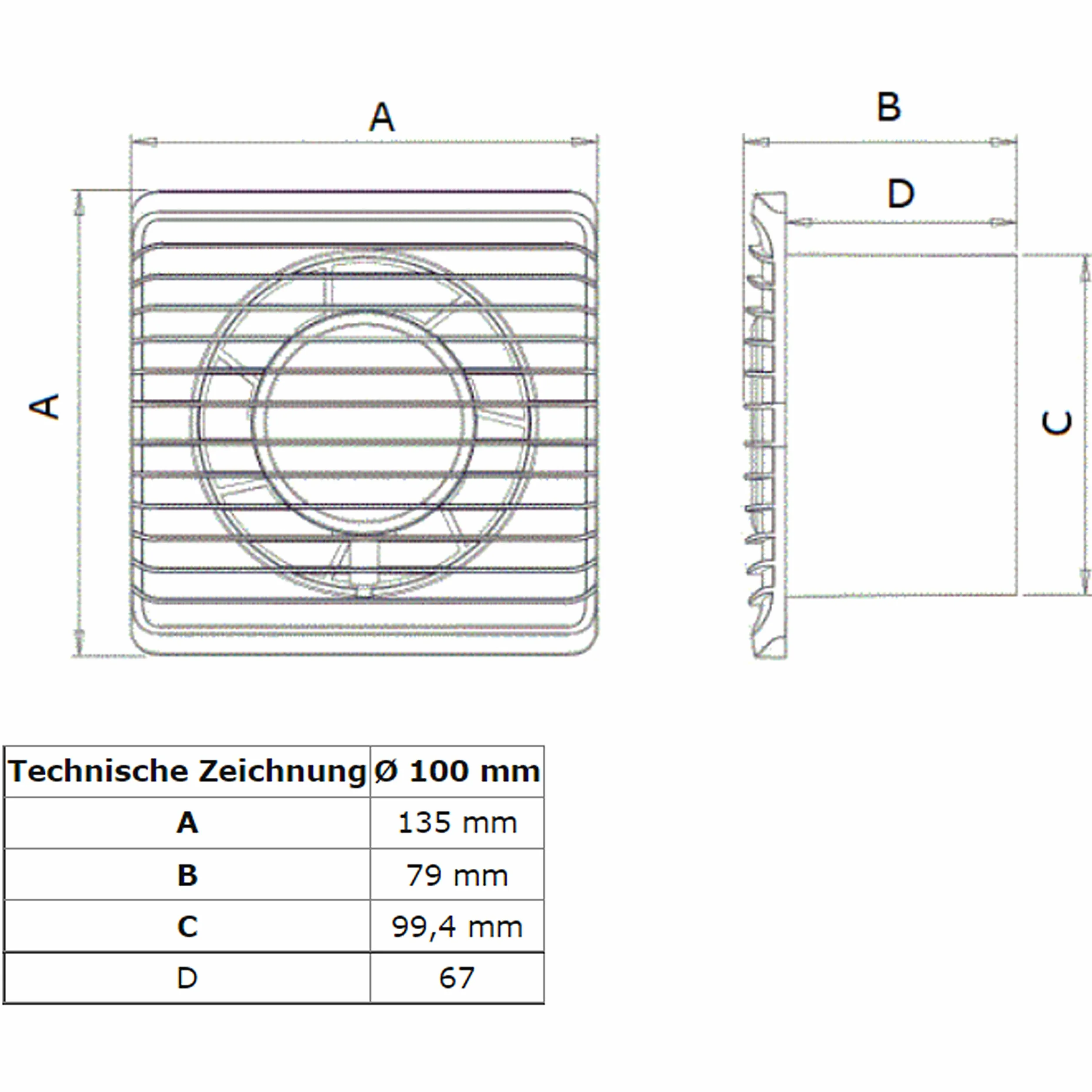 MKK Wentylator łazienkowy Ø 100 mm wentylator do salonu, standard, cicha praca, niskie zużycie energii, nadaje się do łazienek i kuchni Wentylator 28dB/1m 26dB/3m - 93m³/h