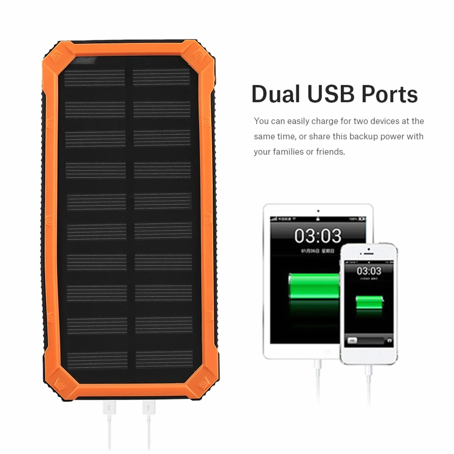 Power Bank Mobilny 20000 mAh Szybkie ładowanie Podwójny USB Zestaw ORANGE