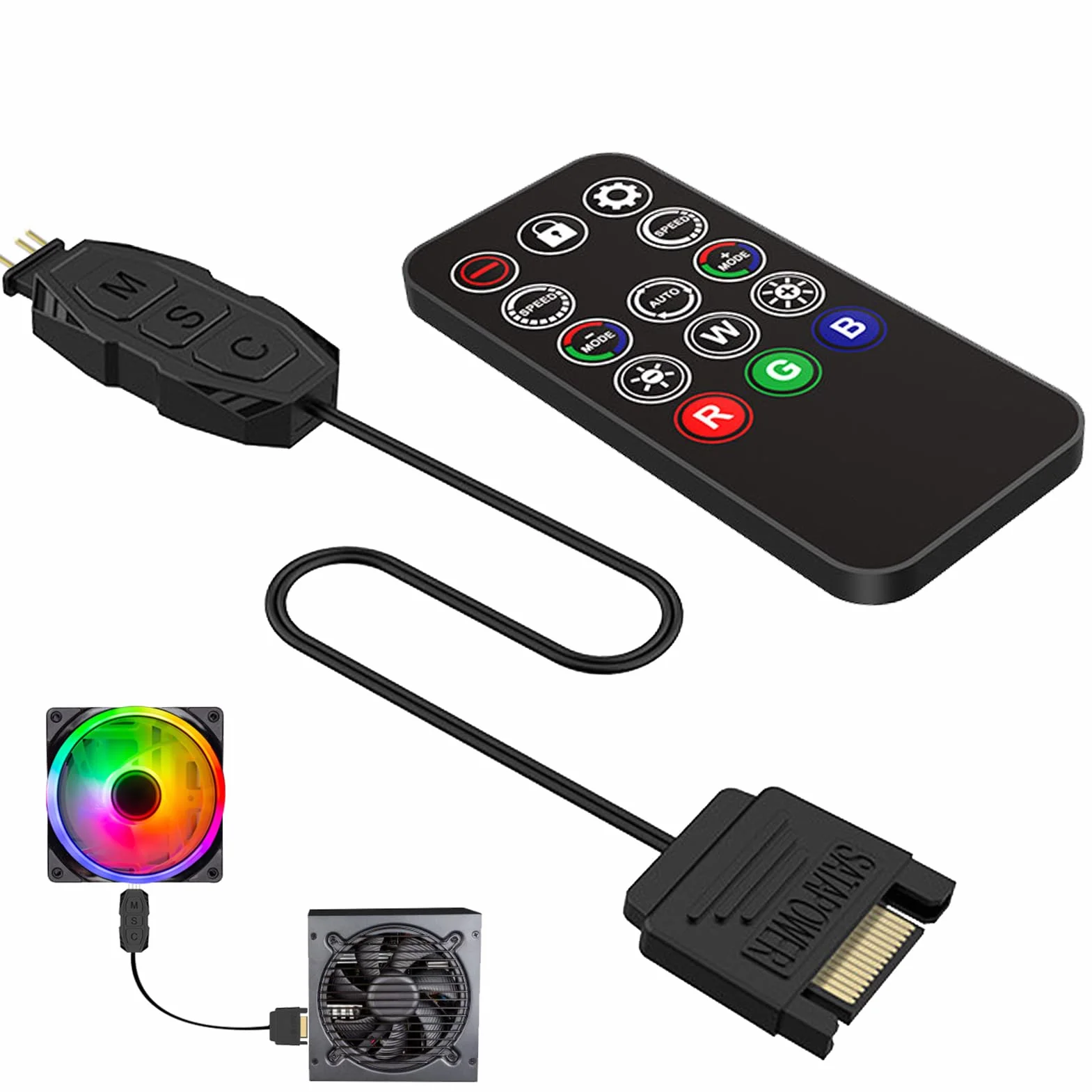 Pilot zdalnego sterowania RGB 5V 3-pinowy 14-przyciskowy do rozdzielaczy ARGB i SATA Power Fans PC