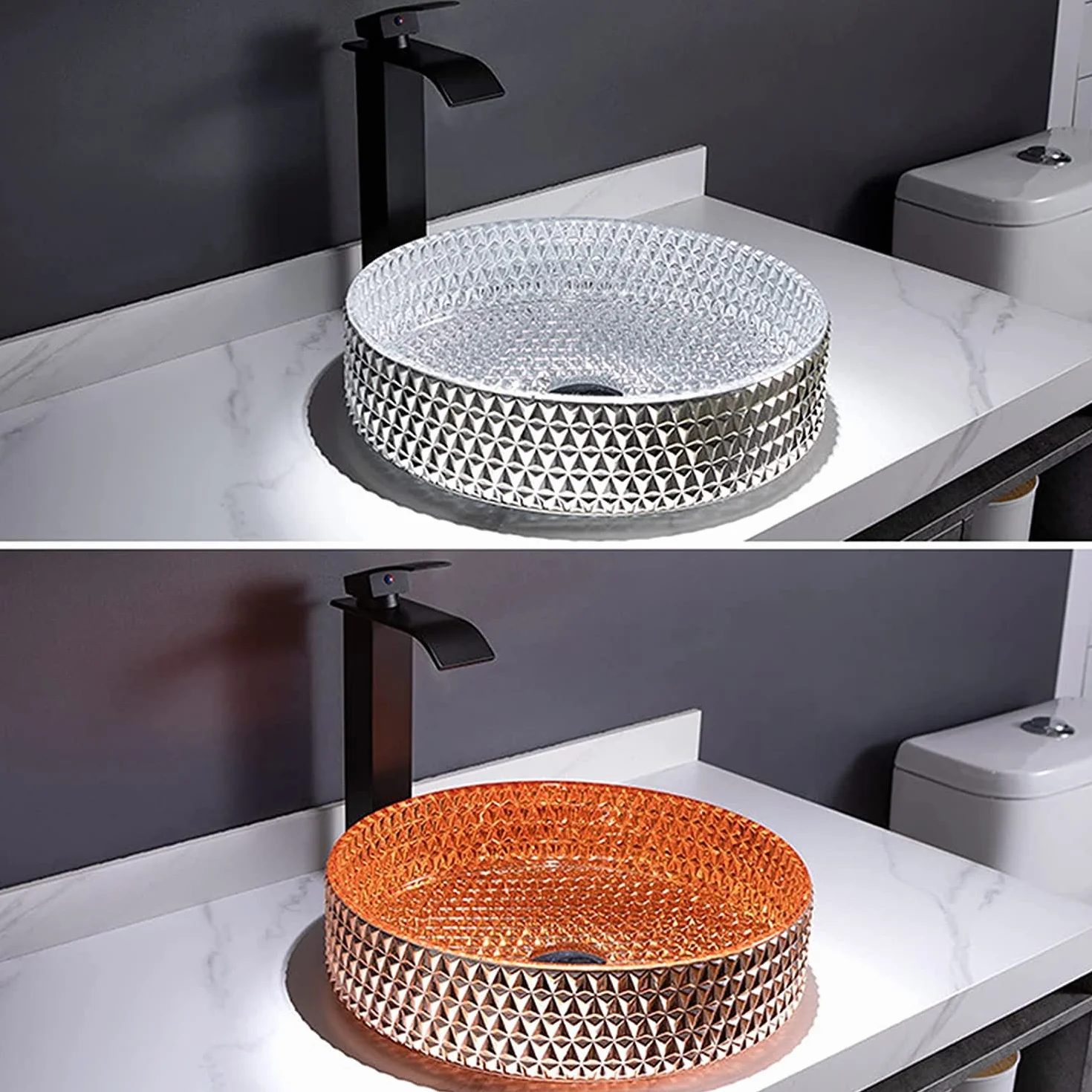Ceramiczna Umywalka Łazienkowa, Umywalka Łazienkowa, Umywalka Nablatowa Ze Szkła Kryształowego, 400 Mm, Artystyczna Umywalka Łazienkowa, Kreatywna Umywalka Nablatowa Z Mocowan,Silverwhiteartbasin