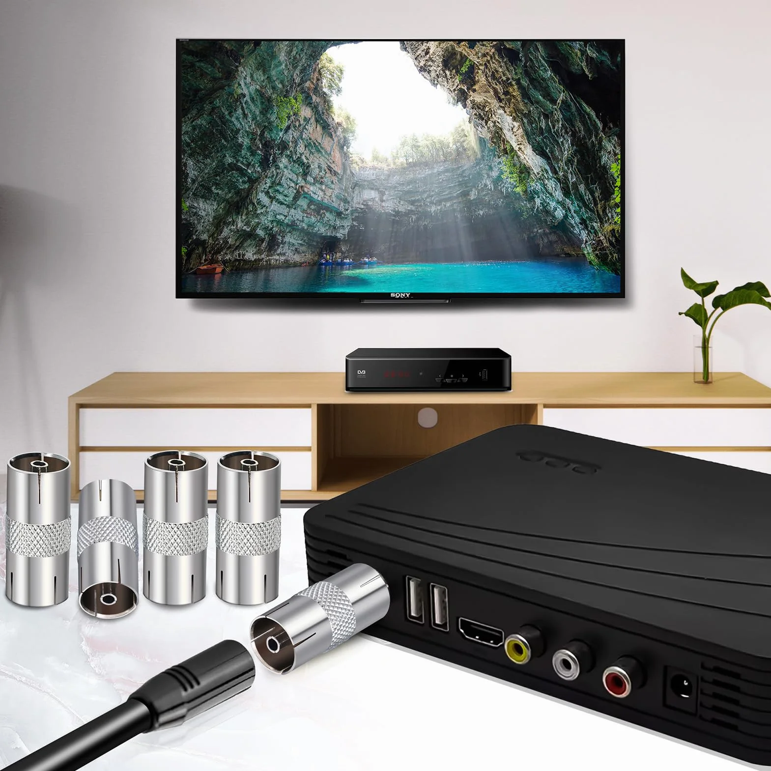 TUOLNK Adapter antenowy koncentryczny TV żeński do żeńskiej anteny telewizyjnej złącze koncentryczne do kabla antenowego, kabla satelitarnego, kabla koncentrycznego 4 szt