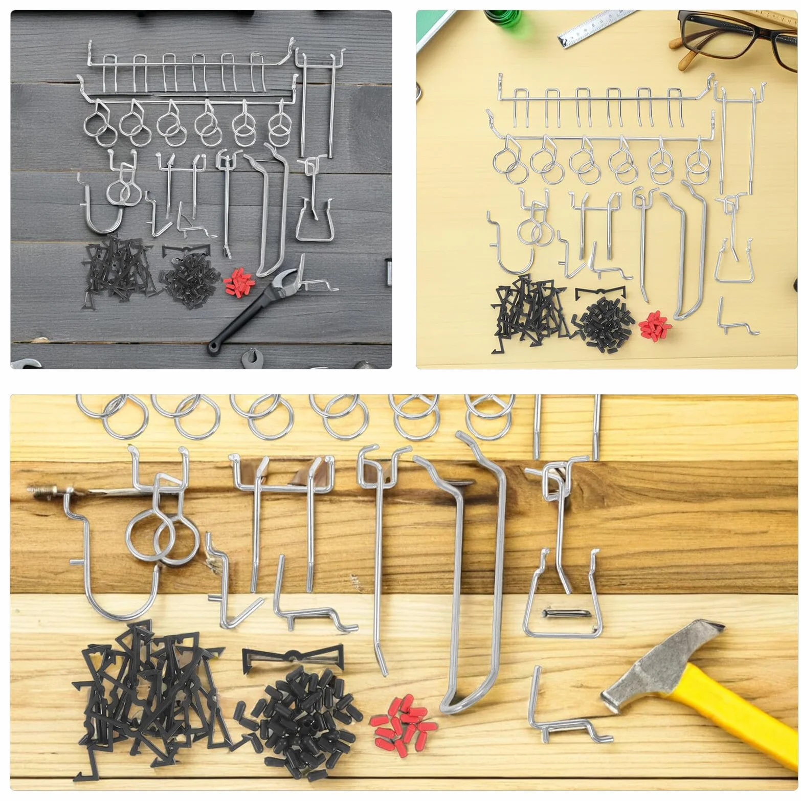 2 Zestawy Metalowe Do Pegboard z Antypoślizgowymi Osłonami Stóp Sztuk Wytrzymałe Uchwyty Do Organizacji Półkach Sklepowych i Warsztatowych Uniwersalne Akcesoria Kuchni i Garażu