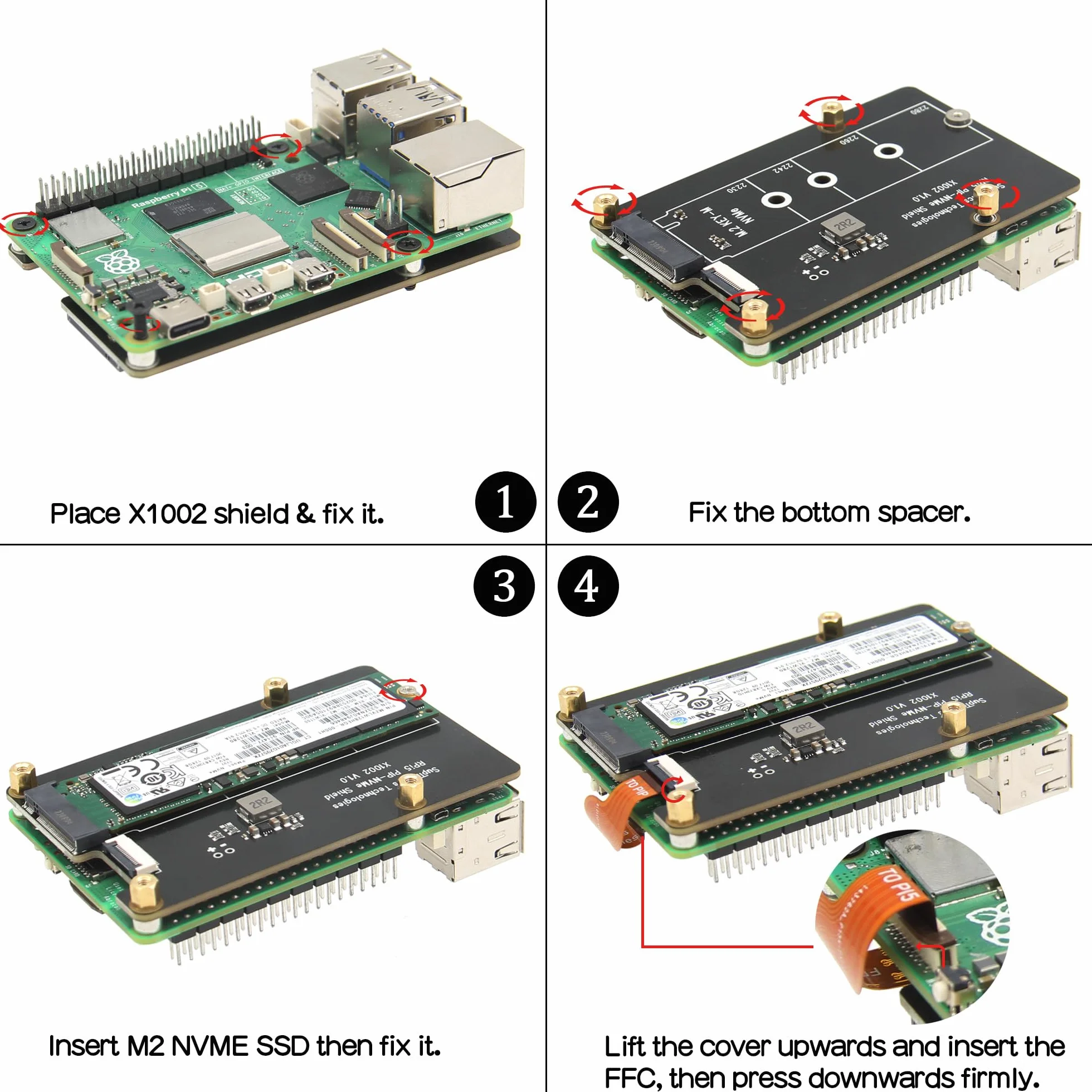 Geekworm X1002 M.2 NVMe SSD PCIe Peripheral Board for Raspberry Pi 5