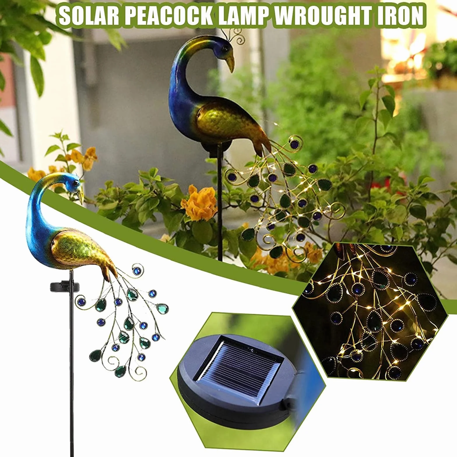 Solarne światła ogrodowe paw solarny metalowy słup lampka nocna paw trawnik lampa zewnętrzna, wodoodporna lampa na zewnątrz, do ogrodu patio dekoracja ogrodu