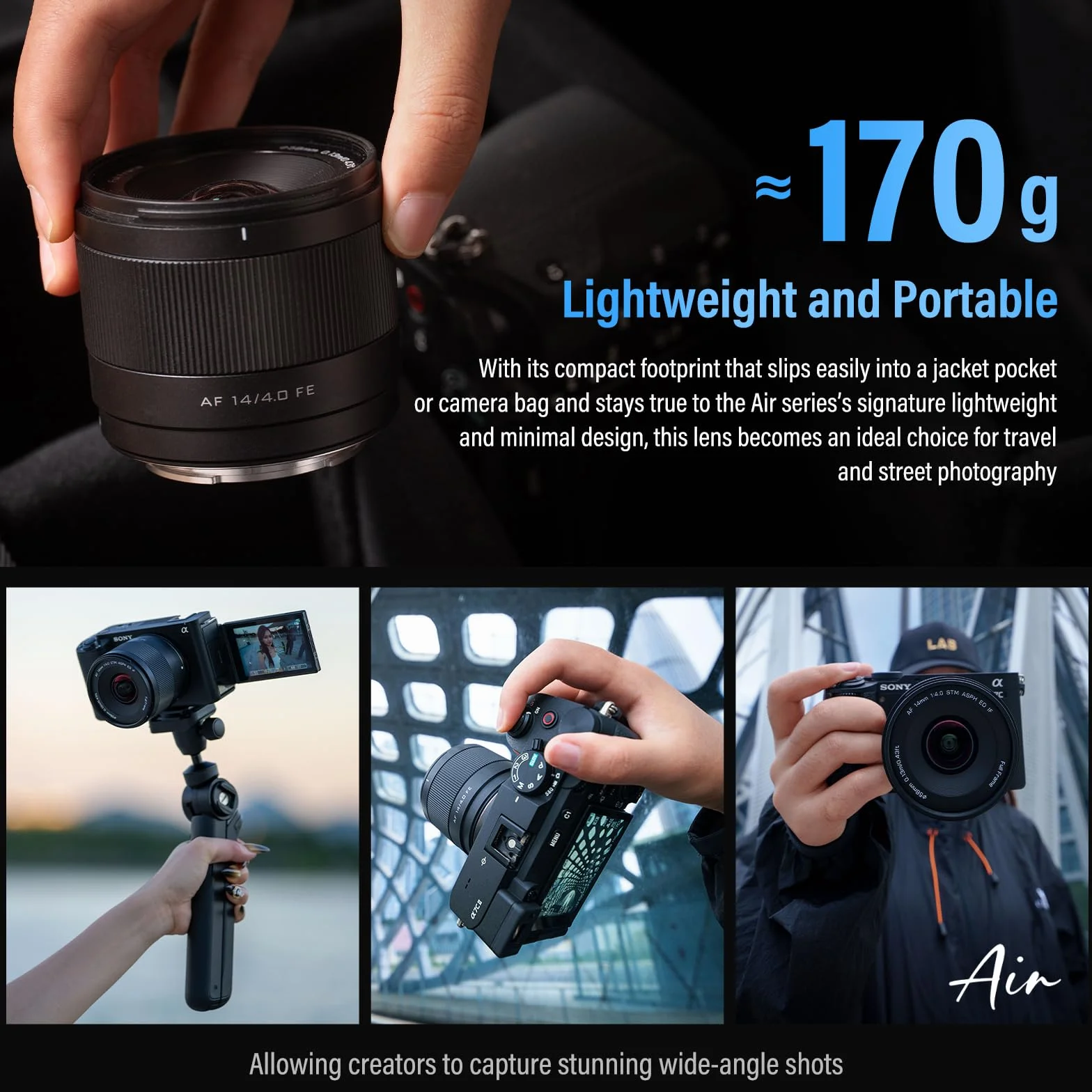 Obiektyw VILTROX 14mm F4.0 Air FE Mount do aparatów Sony E z pełnym kadrem, autofokusem, ultraszerokokątny do Sony A7 A7R A7III A9 A1 FX3ZV-E10 ZV-E10II A6600 A6500 A6400 A6000 FX30