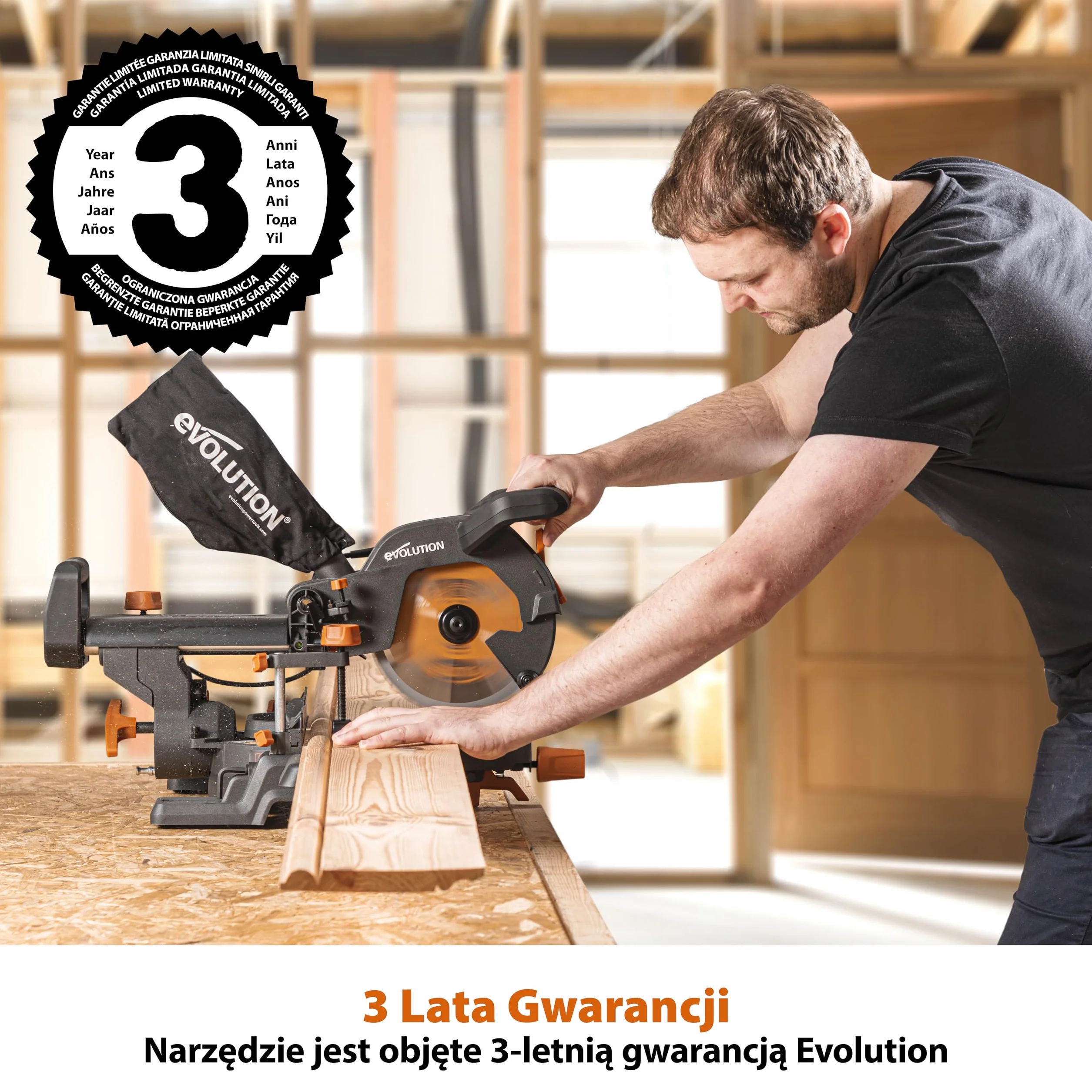 Evolution Power Tools Przesuwna ukośnica do cięć złożonych Plus R210SMS+ – w zestawie tarcza do różnych materiałów, tnie drewno, metal, plastik i inne, cięcie z nachyleniem i ukośne, 210 mm (230 V)
