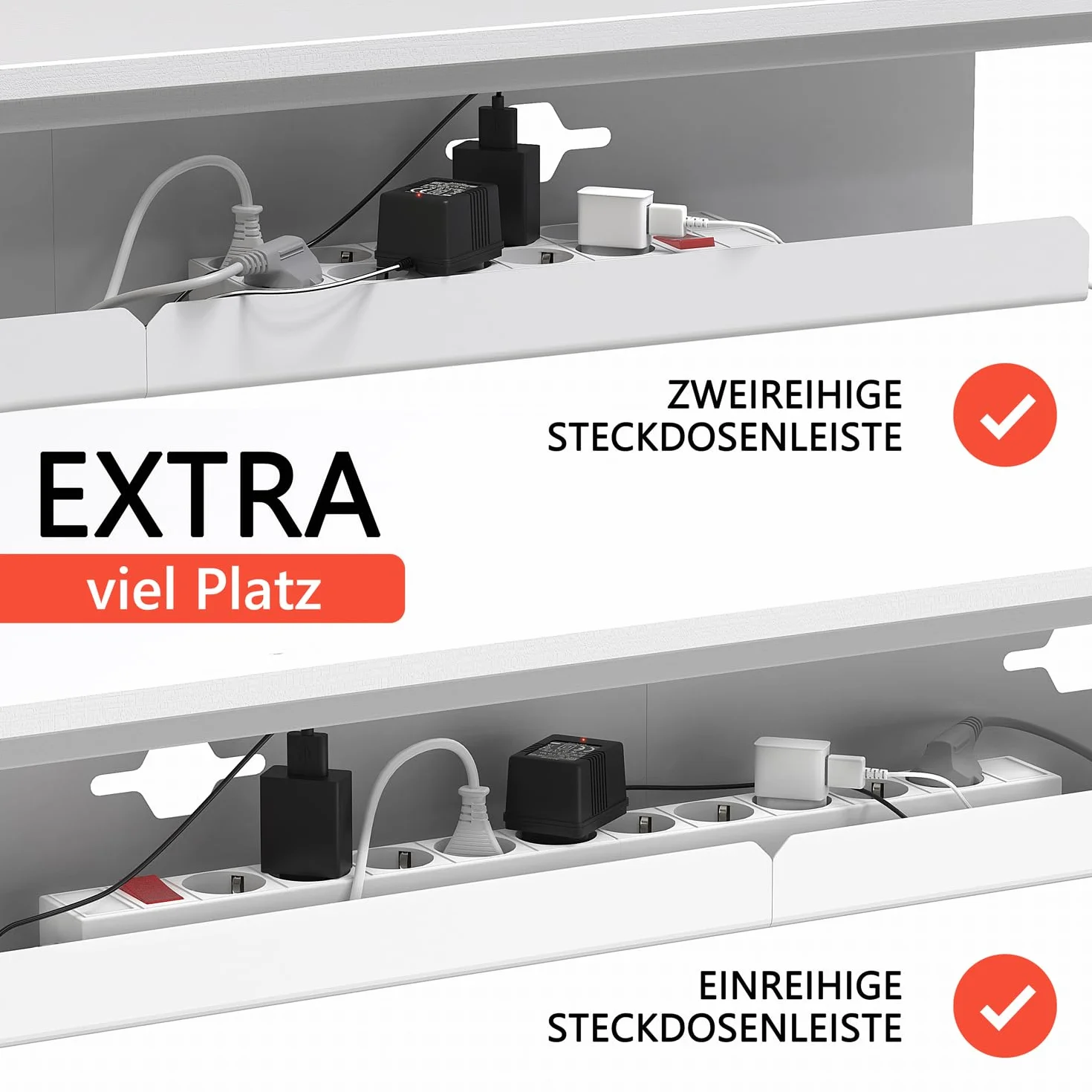 iVengo® XL kanał kablowy biurko z atestem TÜV [2x50cm] do idealnego zarządzania kablami - przestronne kanał kablowy pod biurko [zestaw 2] - solidna i elegancka wanna kablowa – biały matowy