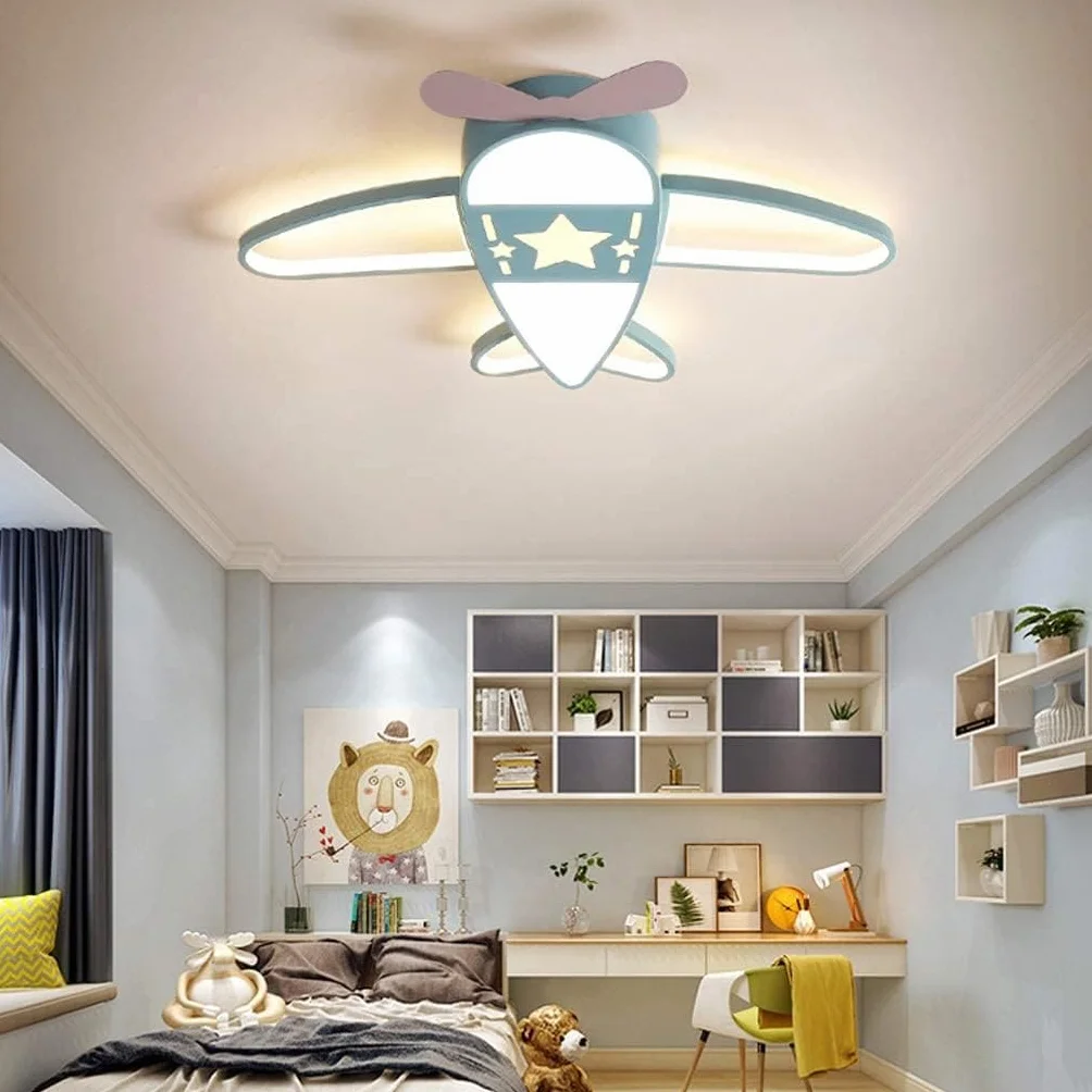 Lampa sufitowa LED do pokoju dziecięcego Klosz samolotu z kreskówkową grafiką Ściemnialna z pilotem Lampa sufitowa z akrylu do pokoju dziecięcego Sypialnia, salon Oświetlenie miętowo-zielone Żyrandol(