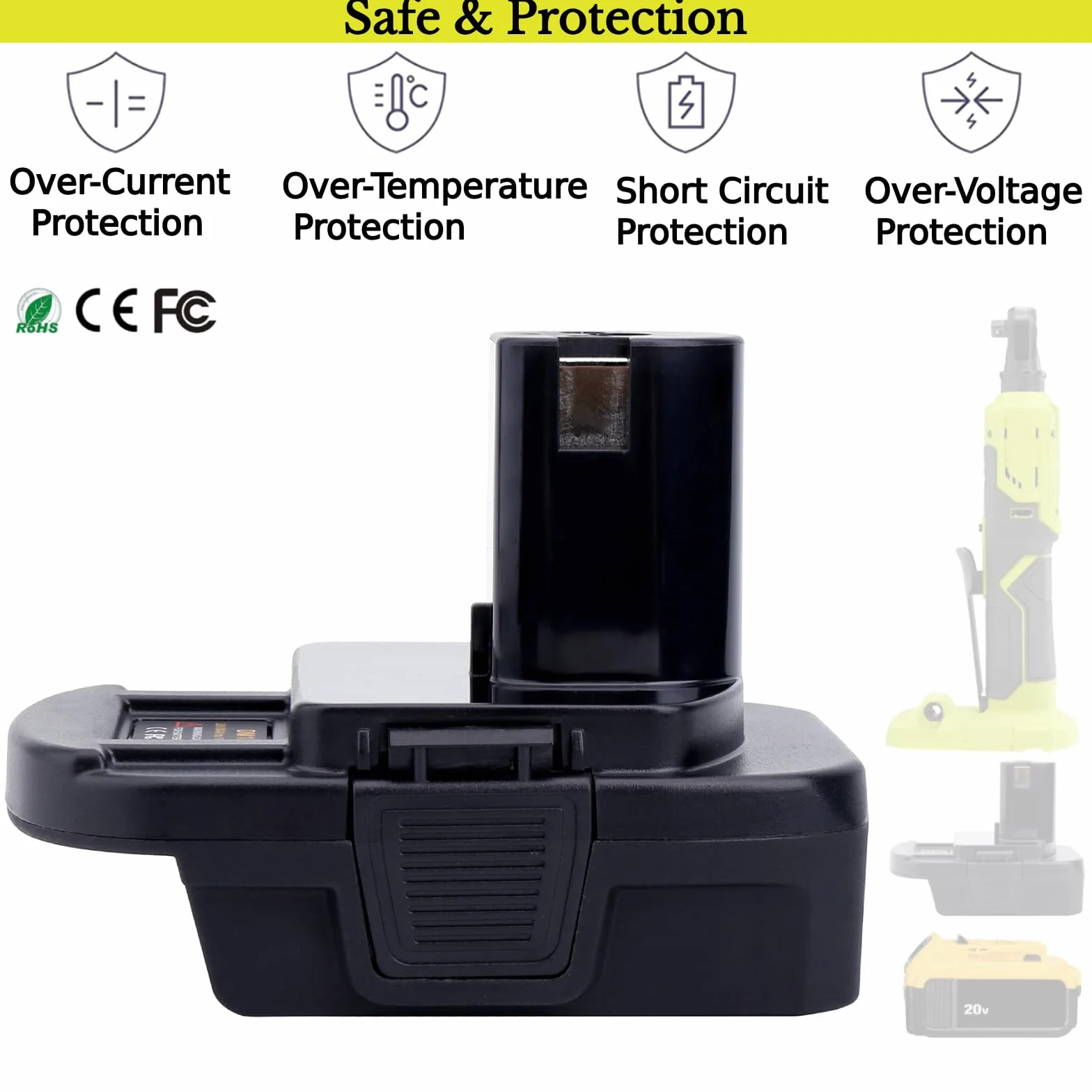 Tulepowceeng Adapter akumulatorowy kompatybilny z narzędziami Ryobi 18 V ONE+, kompatybilny z Dewalt 20 V i kompatybilny z baterią litową Milwaukee M18 18 V w celu wymiany baterii Ryobi 18 V