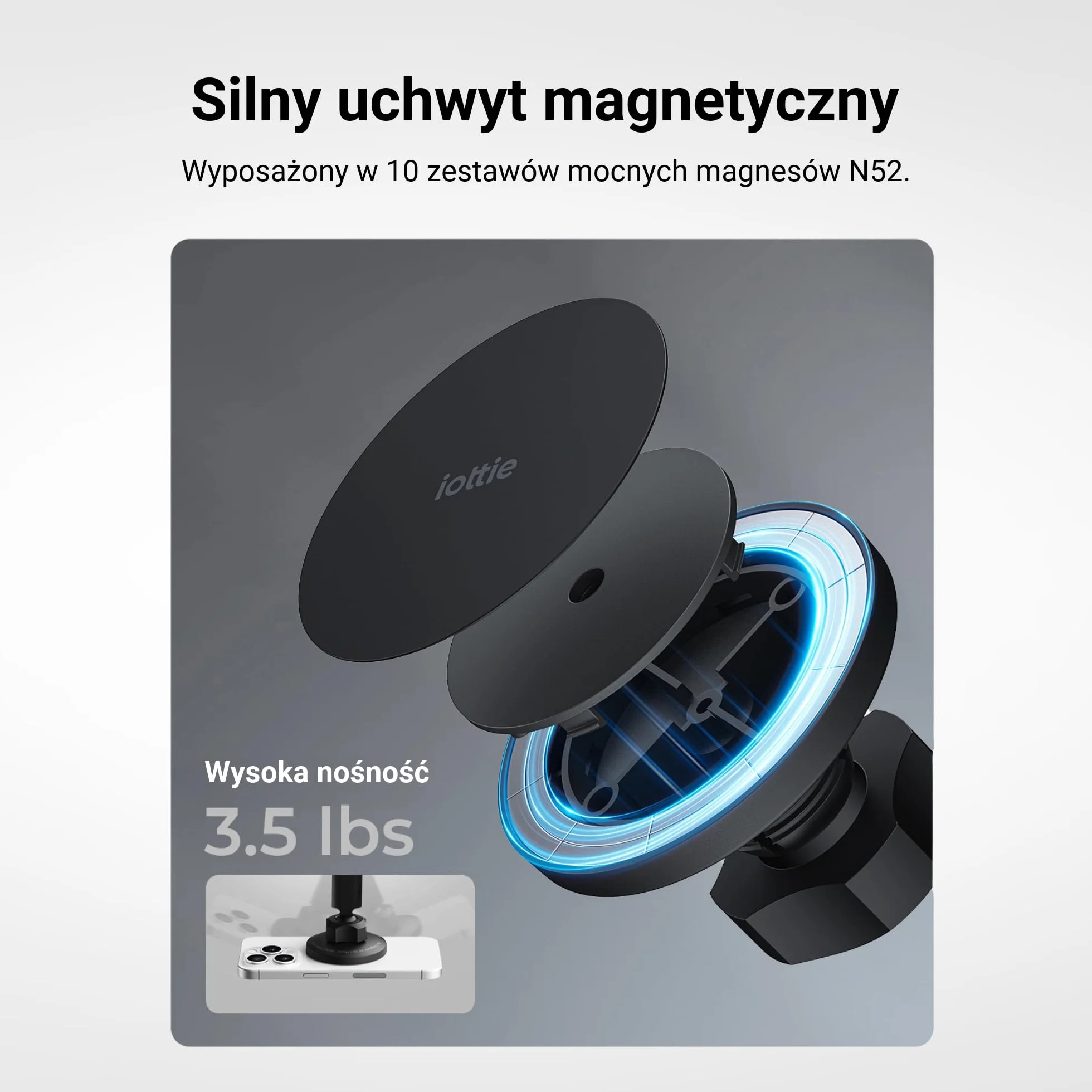 iOttie iTap 3 Magnetyczny uchwyt samochodowy z adapterem pierścieniowym Qi2 MagSafe