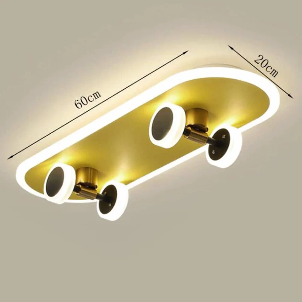 Dziecięca lampa sufitowa LED, kreatywna deskorolka, lampa sufitowa 6000 K, nowoczesna lampa do pokoju dziecięcego, kreskówka, dla chłopców i dziewczynek, ściemniana, 32 W, akrylowy żyrandol,