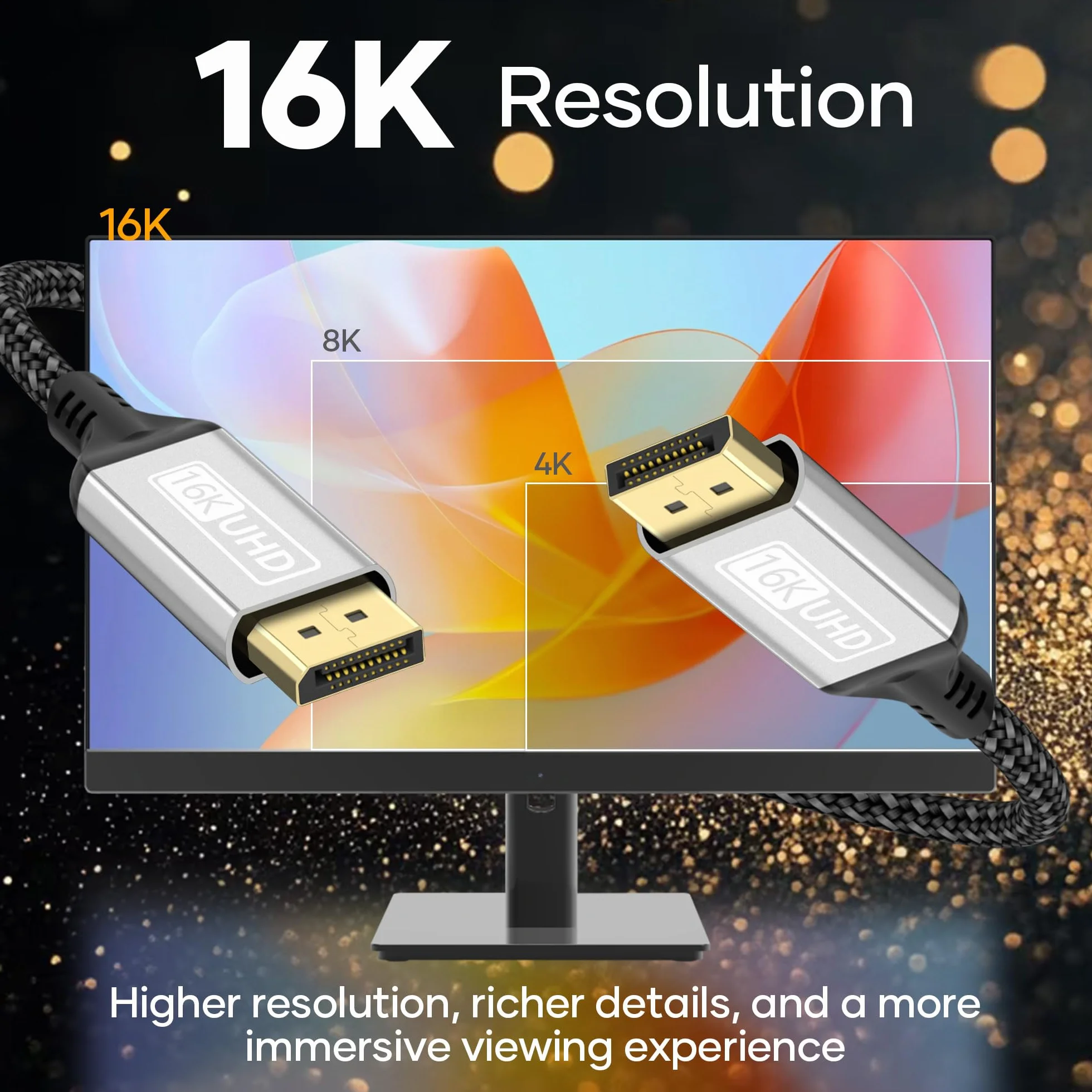 Kabel DisplayPort 2.1 3 m DP 16K 60 Hz 8K 120 Hz 4K 240 Hz HDR FreeSync G-Sync