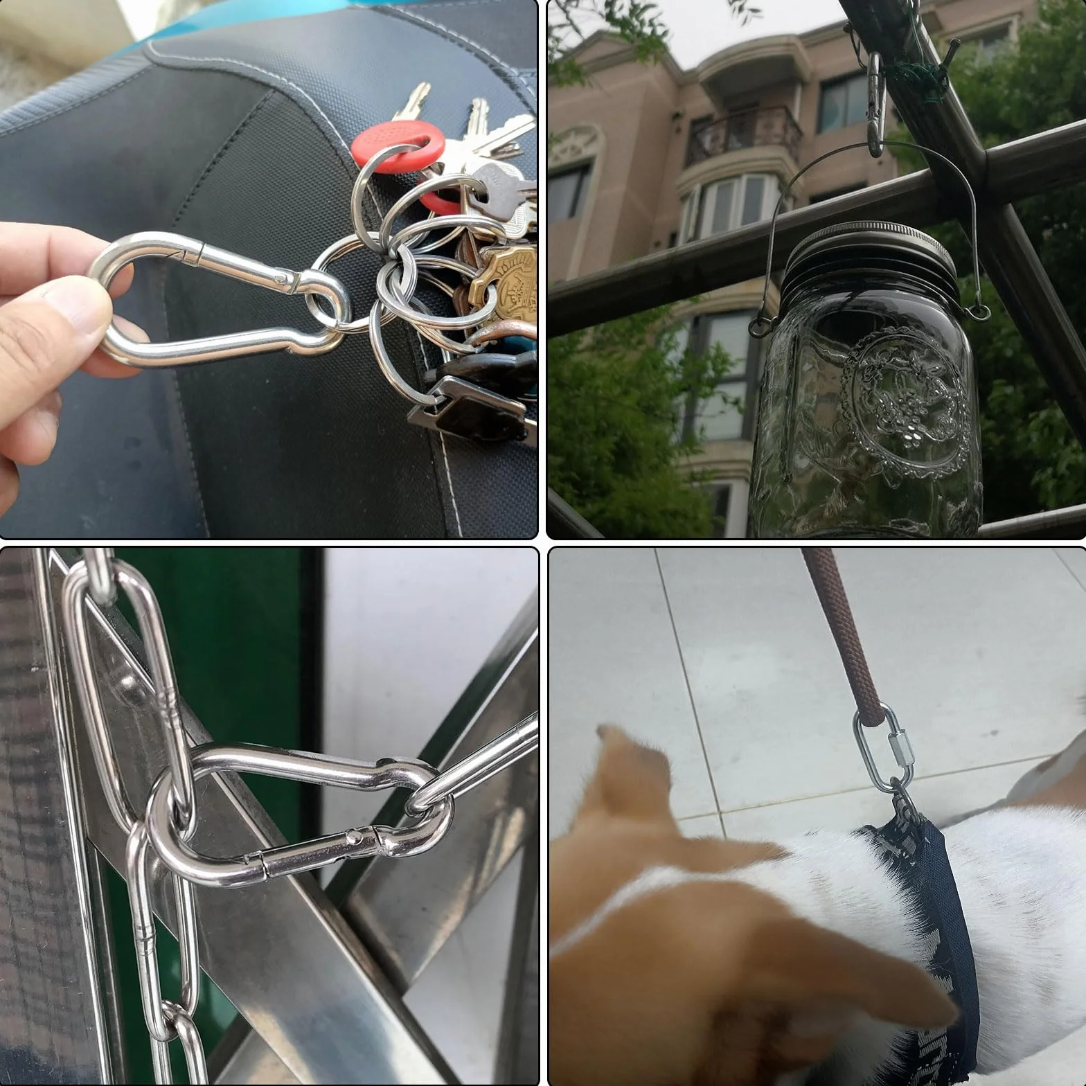 2 łańcuchy stalowe, łańcuch ze stali nierdzewnej, 1 metr, Ø 3 mm, okrągły łańcuch stalowy, łańcuch ogniwowy z karabińczykiem ze stali nierdzewnej, łańcuszki ze stali nierdzewnej, do zawieszenia na