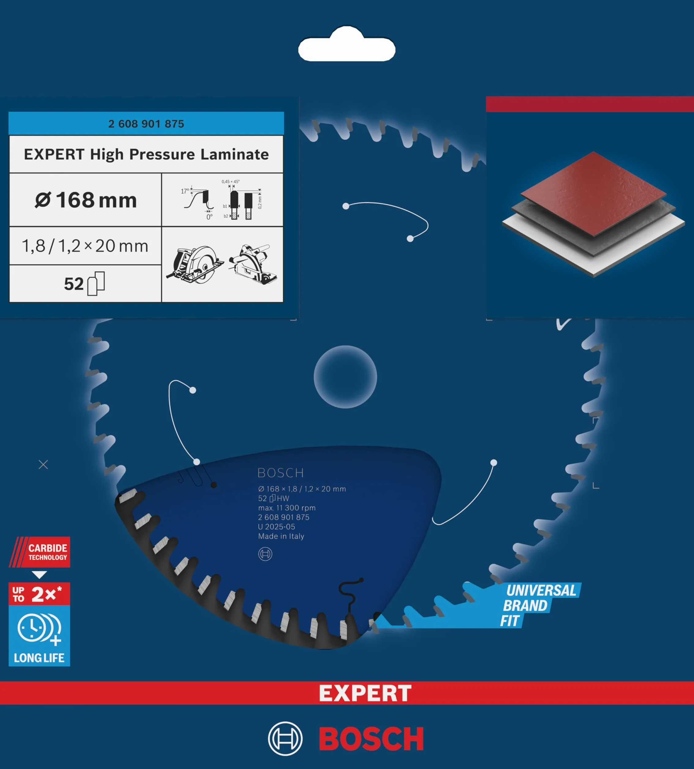 Bosch 1x Tarcza pilarska EXPERT High Pressure Laminate (do Laminat wysokociśnieniowy HPL, Ø mm, Professional Akcesoria Przewodowe ręczne pilarki tarczowe)