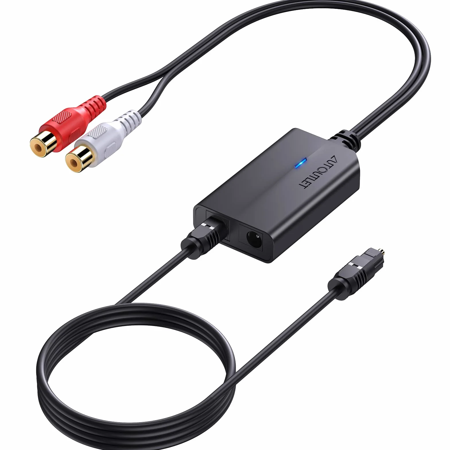 AUTOUTLET Konwerter DA 192 kHz DAC cyfrowy na analogowy audio SPDIF Toslink do RCA z kablem optycznym 1 m do HDTV DVD Blu-ray Sky