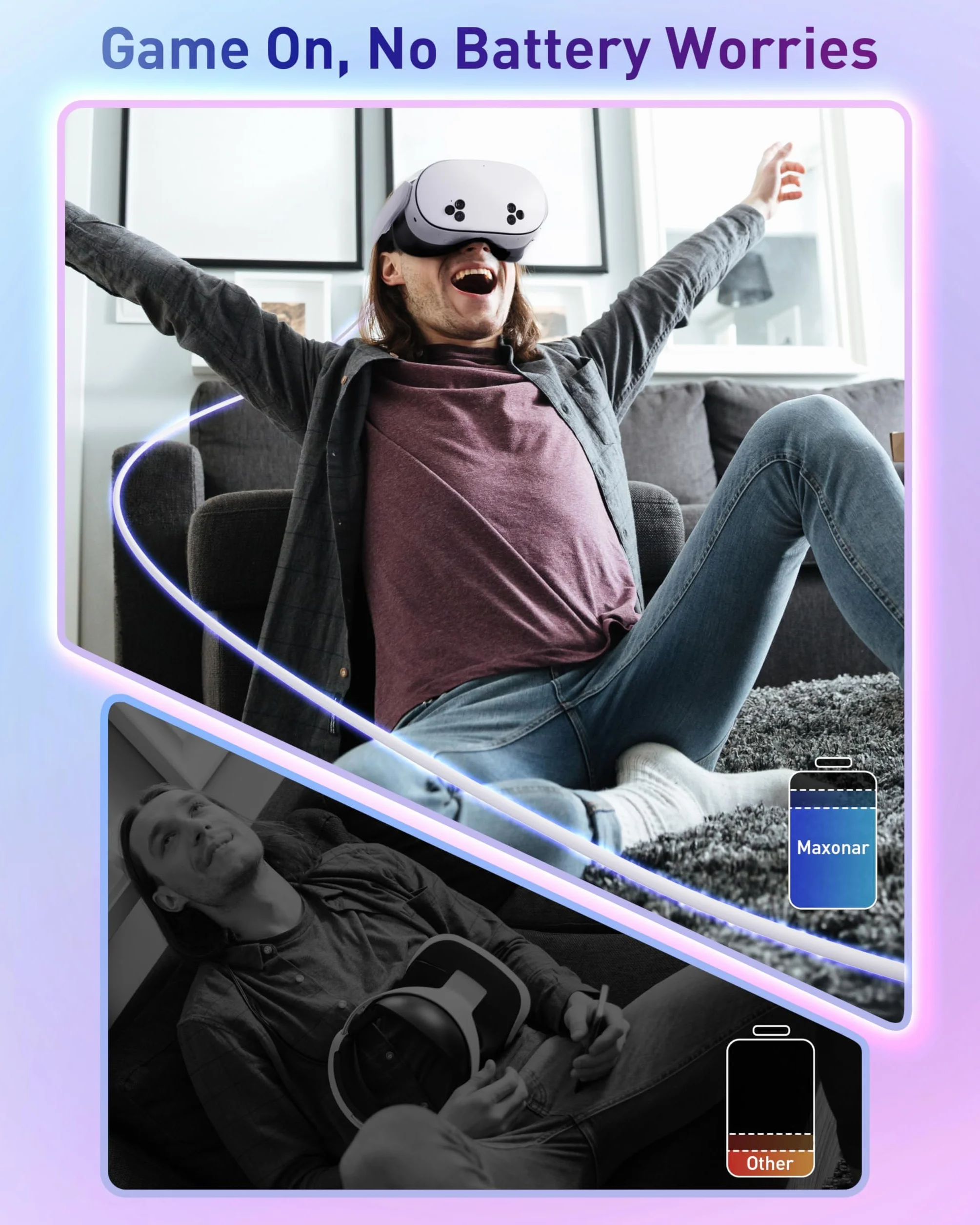 Maxonar [Next-Gen Chip] Kabel do ładowania VR 16FT Kompatybilny z Akcesoriami Meta Quest 3S/Quest 3/Oculus Quest 2/Pico 4 i PC/SteamVR, Niesamowity Prezent - Kabel USB 3.0 5 Gb/s do USB C - Biały