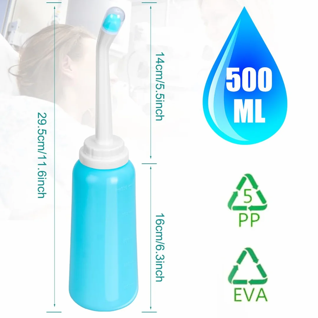 Podróżny opryskiwacz bidetowy, przenośne butelki do bidetu, 500 ml, butelka do mycia krocza z 2 dyszami do góry nogami, butelki Peri do pielęgnacji poporodowej, mycia niemowląt, hemoroidów, podróży