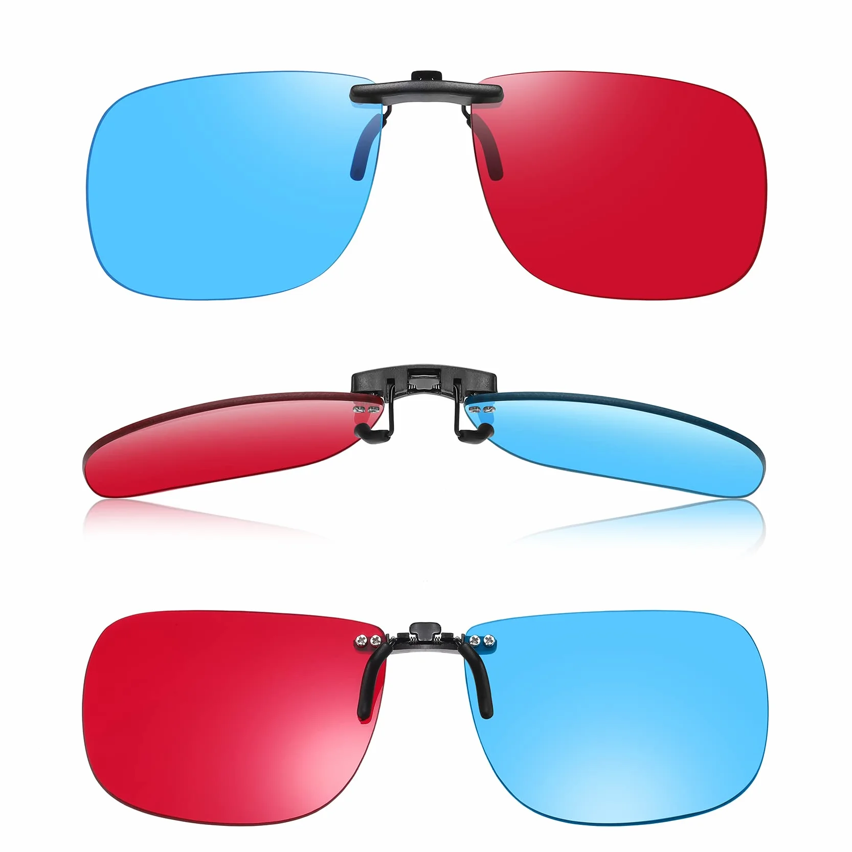 Czerwone niebieskie okulary 3D z klipsem, gra filmowa, anaglif, czerwono-cyjan, okulary 3D