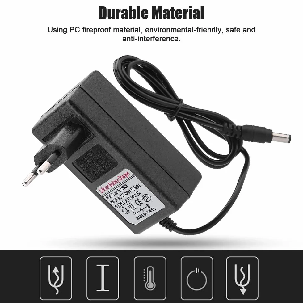 Ładowarka litowo-jonowa 2 A ze wskaźnikiem LED, zasilacz DC 12,6 V do lampy czołowej, samochodu zabawki i więcej, duże wejście napięcia, wysokie