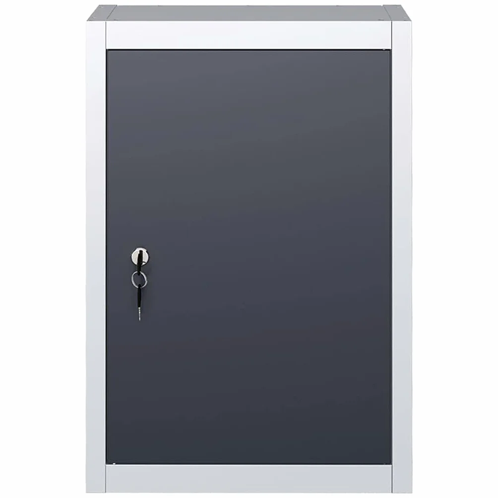 Szafa narzędziowa ścienna wzornictwo przemysłowe metal szary i czarny z półką, drzwiami i zamkiem, 40 x 19 x 60 cm, zamykana, do warsztatu, garażu i dla majsterkowiczów