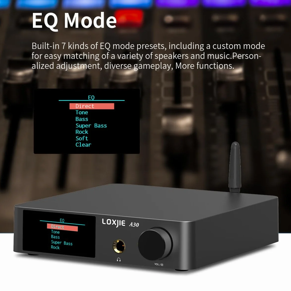 LOXJIE A30 stacjonarny wzmacniacz stereofoniczny DAC ES9023 Infineon MA12070 klasa D USB optyczne koncentryczne RCA Bluetooth 5.0 pilot szary