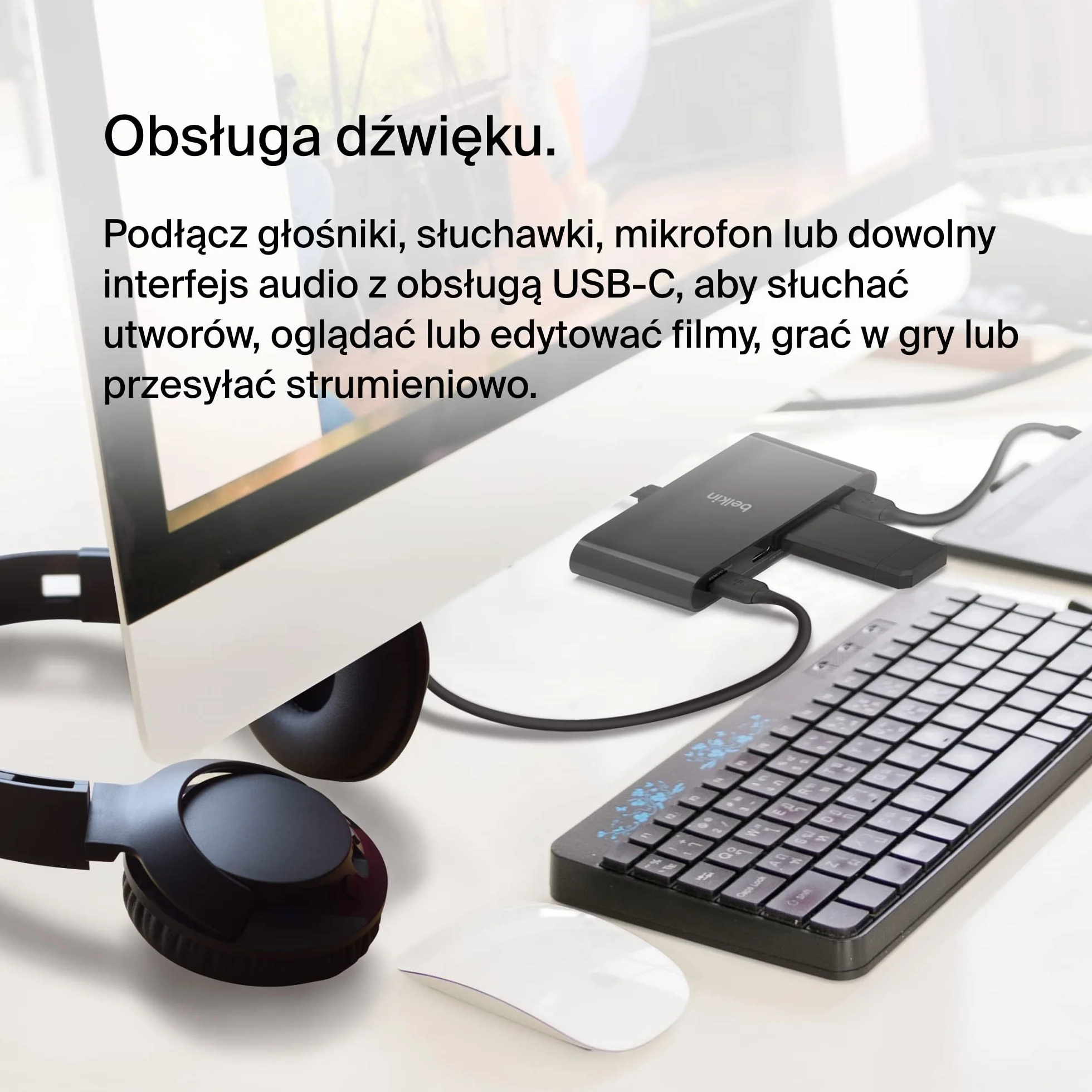 Belkin Hub USB-C, wieloportowy adapter Dongle z 4 portami USB-C 3.2 Gen 2 i PD 100 W, maksymalna prędkość transferu danych 10 Gb/s, do urządzeń MacBook, iPad, Chromebook, PC i innych, czarny