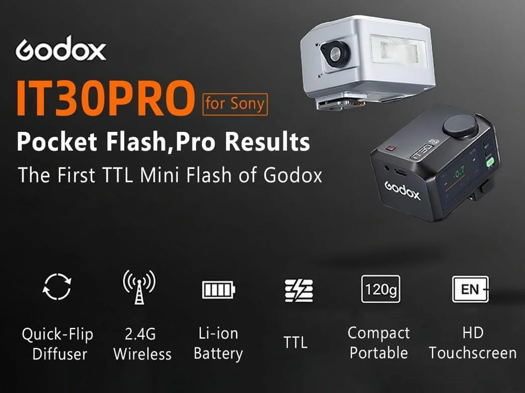 Godox iT30Pro S TTL Mini lampa błyskowa 2.4G HSS 1/8000 s z ekranem dotykowym USB-C kompatybilna Sony a6000 A9 A7R