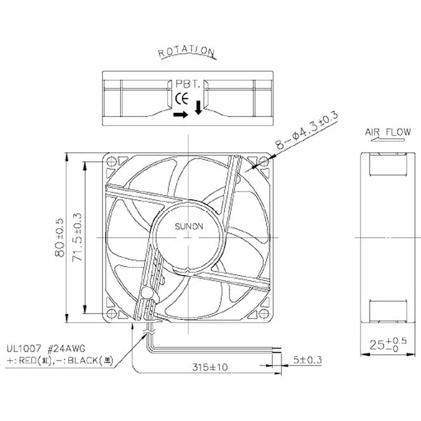 Wentylator Sunon EF80252S11000UA99 24V DC 80x80x25mm 69,6m³/h