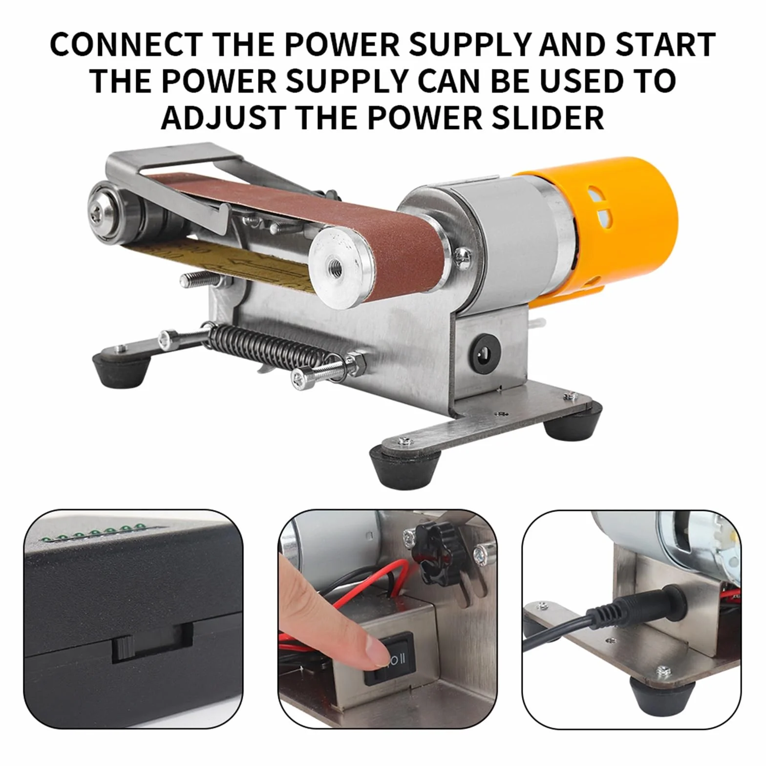 Polerka, szlifierka oscylacyjna, Mini elektryczna szlifierka taśmowa DIY szlifierka polerska wielofunkcyjna szlifierka taśmowa szlifierka krawędzie tnące Sharpene do szlifowania, polerowania(Set2)