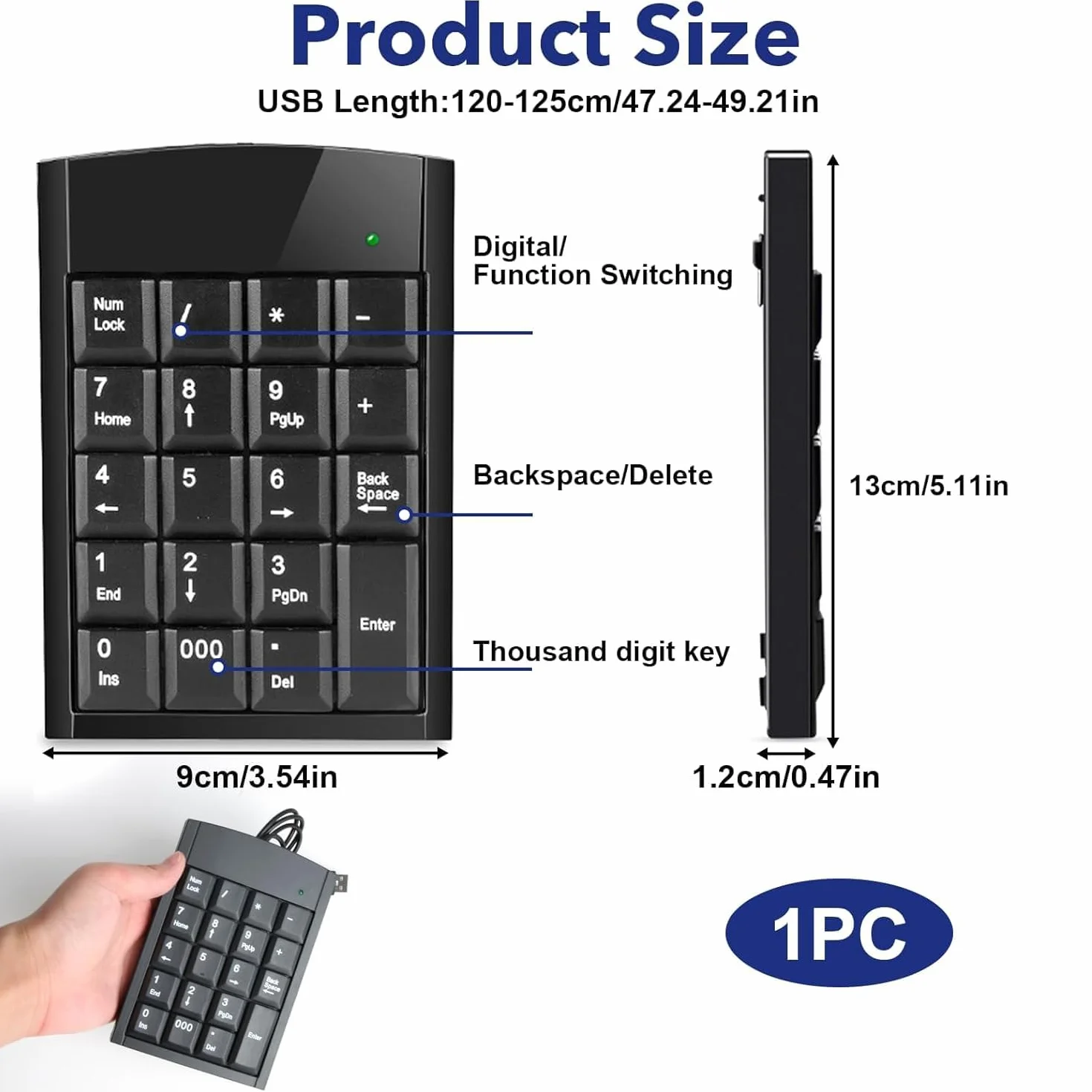 Wodoodporna Klawiatura Numeryczna USB 19 Mini Czarna