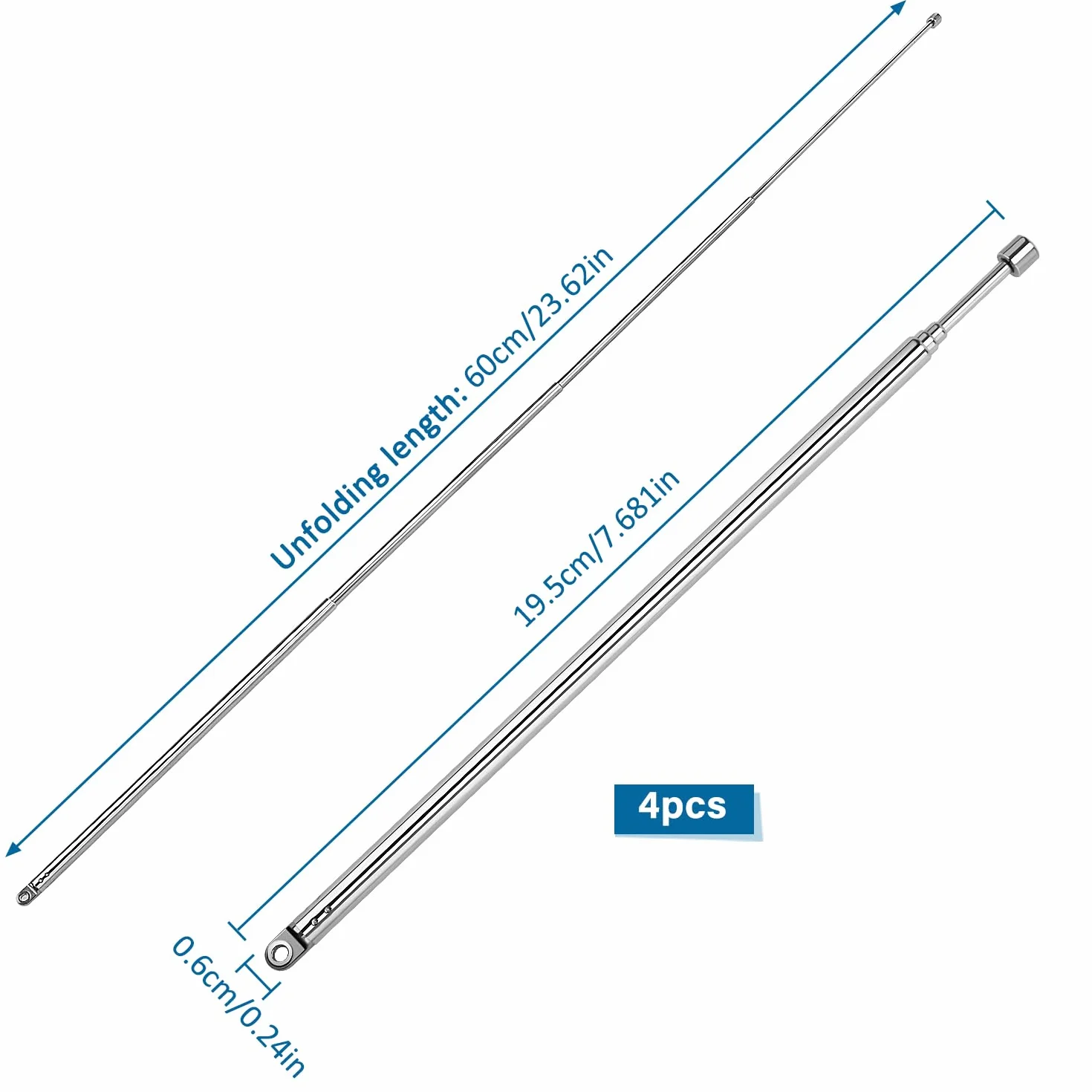 VooGenzek 4 Sztuk 60 cm 4-Sekcyjna Antena Teleskopowa do Radia TV DAB FM/AM