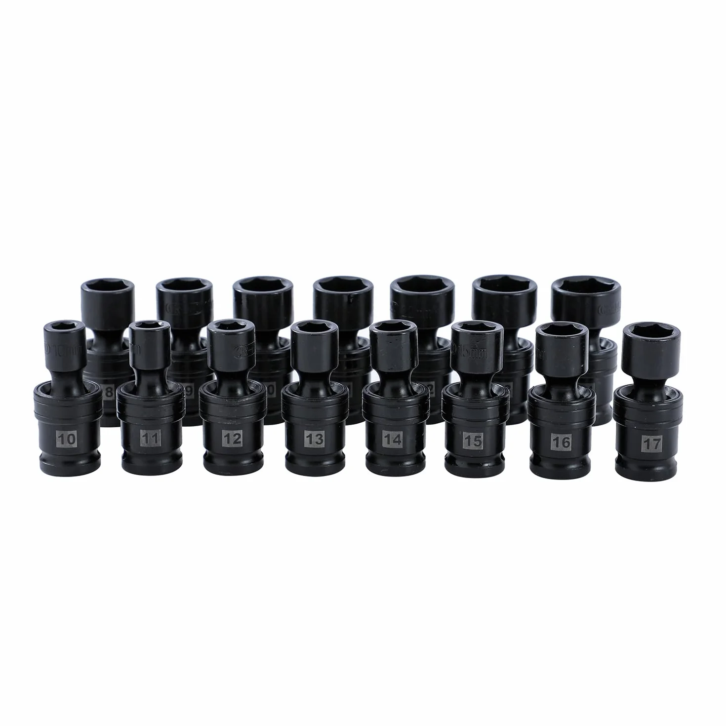 KATSU Tools 1/2-calowy napęd obrotowy zestaw nasadek udarowych, 15-częściowy, metryczny, 10-24 mm, 6-punktowy, stal CR-MO, uniwersalne, elastyczne, płytkie gniazda 420412