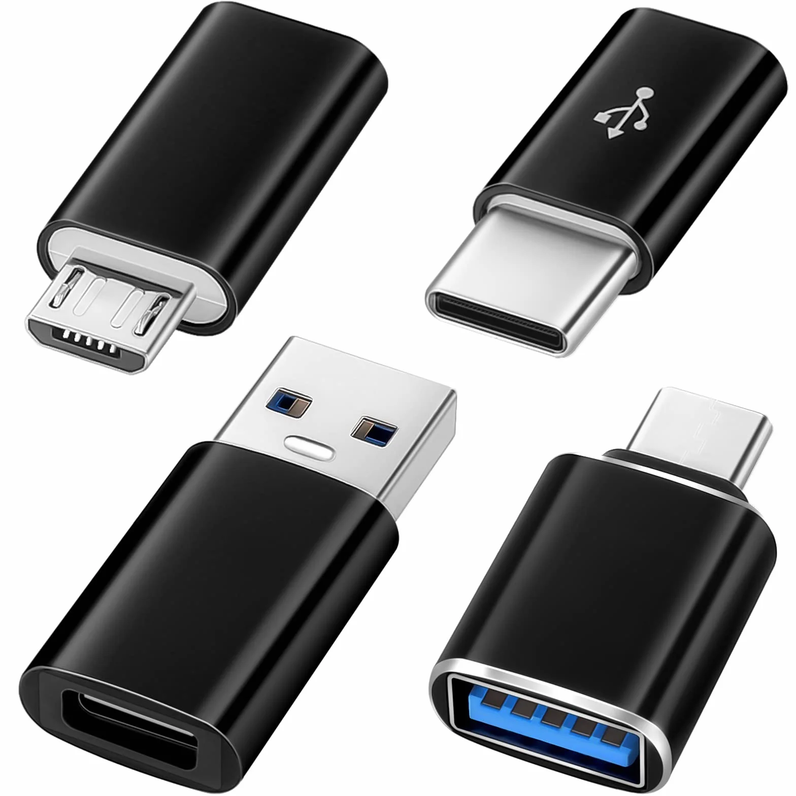 AXFEE Adapter USB C na USB, micro USB na USB C, superszybki transfer danych i szybkie ładowanie, kompatybilny z iPhone/PC/Samsung/iPad/laptop/MacBook, 4 sztuki