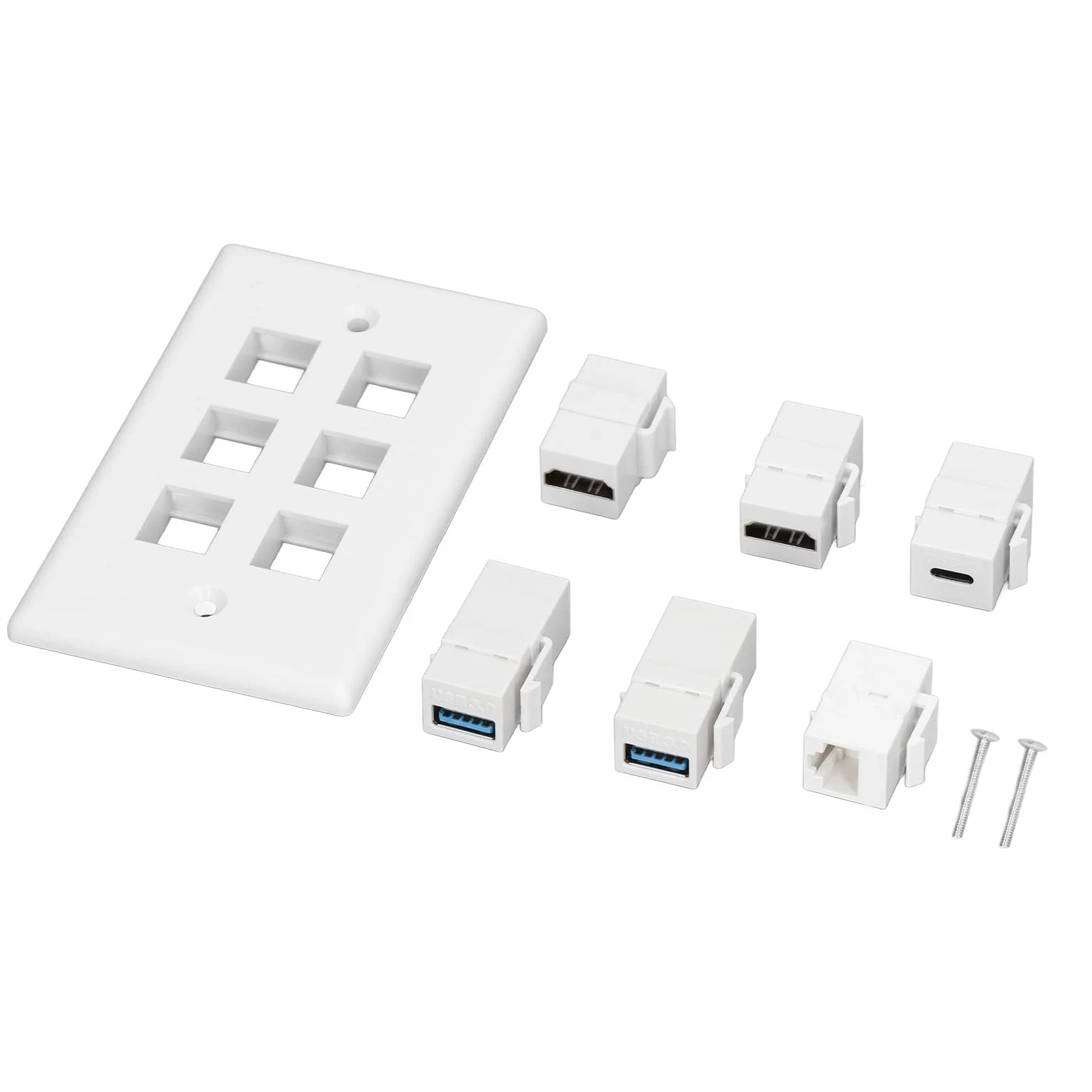 Bewinner 6-portowa płyta ścienna HDMI USB3.0 typ C RJ45 Cat6 Ethernet