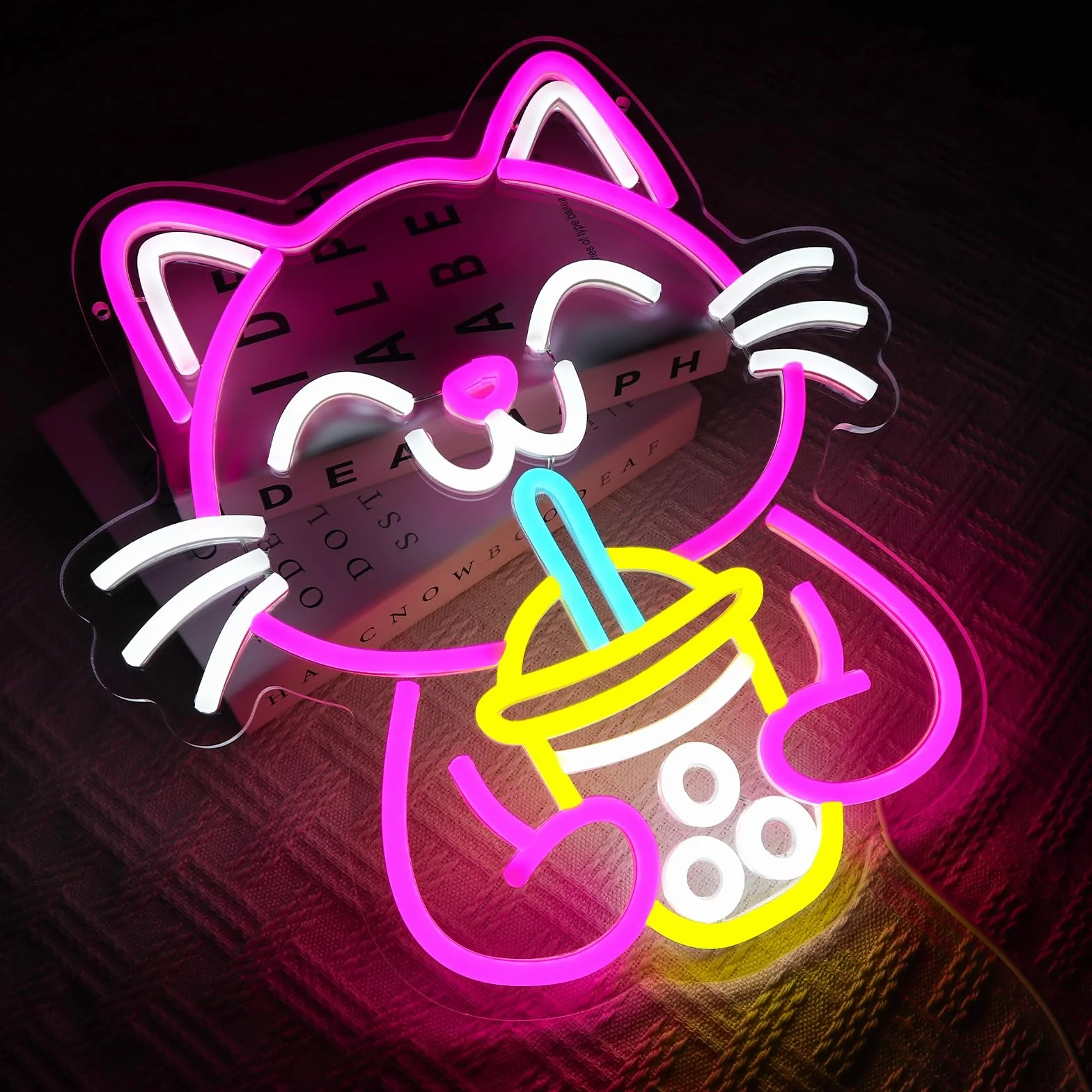 Drink Cat Neonowy znak Neonowy znak kota do dekoracji ściennych Neonowa lampa ścienna USB dla zwierząt Znak LED dla baru Restauracja Salon Klub Sklep Biznes Boba Tea Party Sklep z napojami