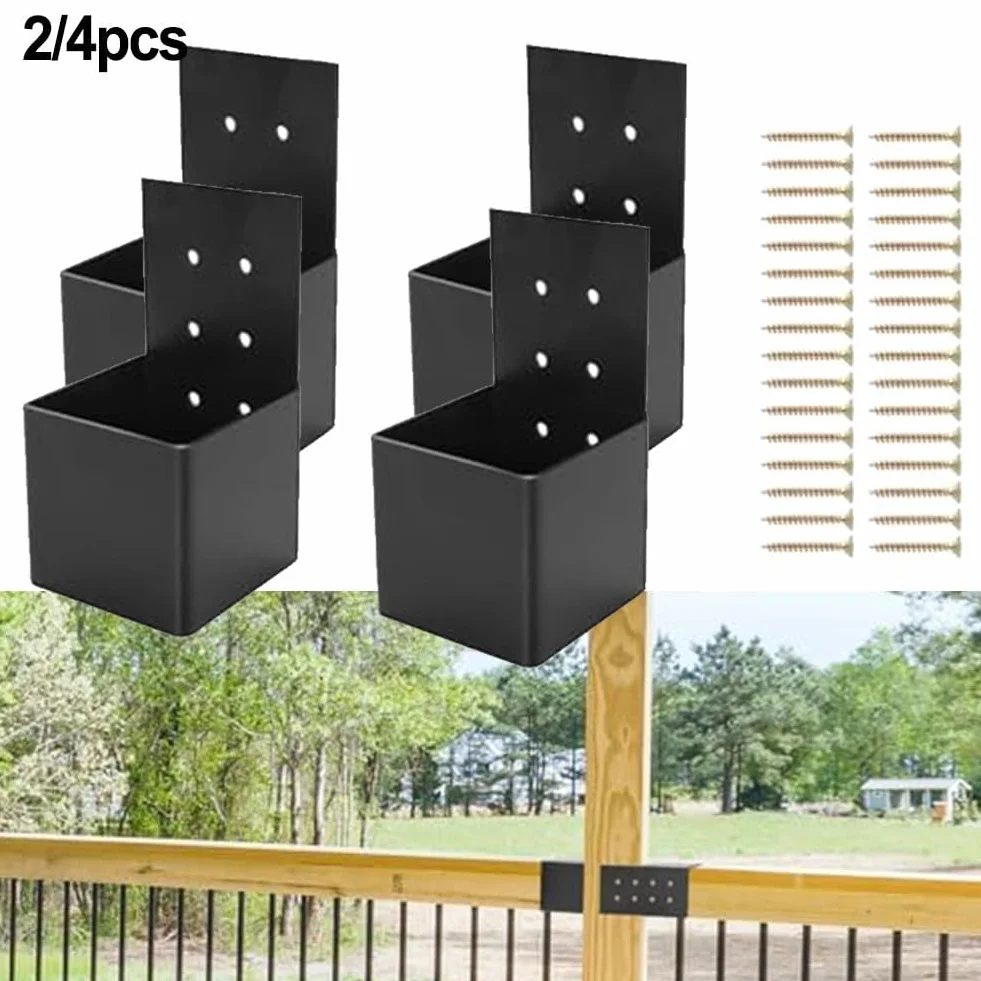 Zestaw wsporników pergoli, drewniane złącza balustrady, konstrukcja stalowa, łatwa instalacja, do użytku wewnątrz i na zewnątrz, czarne (2 sztuki), trwałe i wszechstronne.