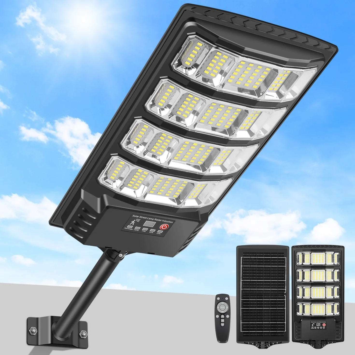 LEKIA Lampy solarne do użytku na zewnątrz, wodoszczelne, 6500 K, zmierzchu, lampa uliczna, czujnik ruchu z pilotem zdalnego sterowania, szeroki kąt 320°, lampa bezpieczeństwa LED, lampa solarna do