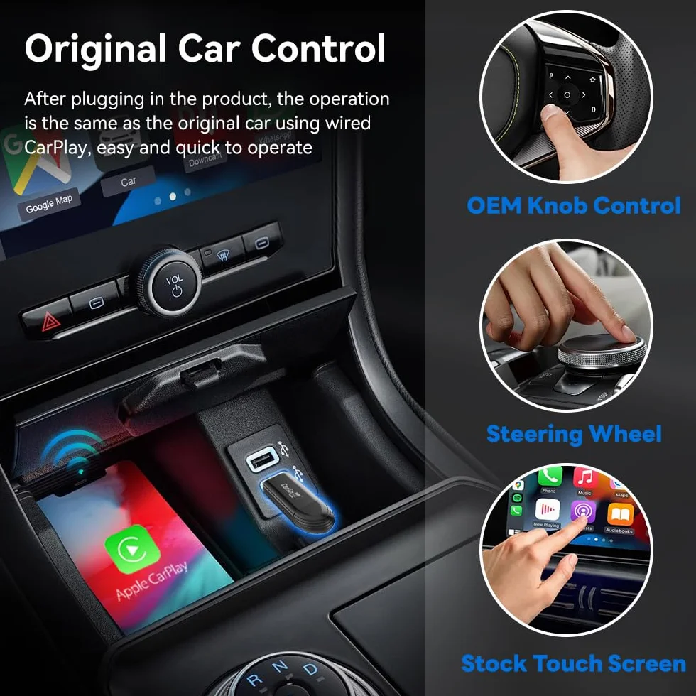 CarlinKit MINI5 bezprzewodowy adapter CarPlay, oryginalny przewodowy samochodowy CarPlay do bezprzewodowego, bardziej kompaktowy i wygodny do przechowywania