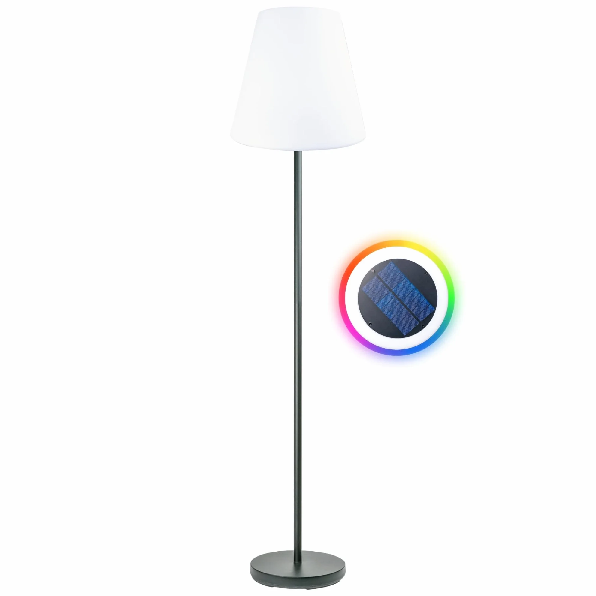 SCHWAIGER Solarna lampa zewnętrzna, 1,5 m, lampa stojąca LED do użytku na zewnątrz, sterowana za pomocą pilota zdalnego sterowania, ochrona IP44, możliwość ściemniania i zmiana koloru, lampa solarna z