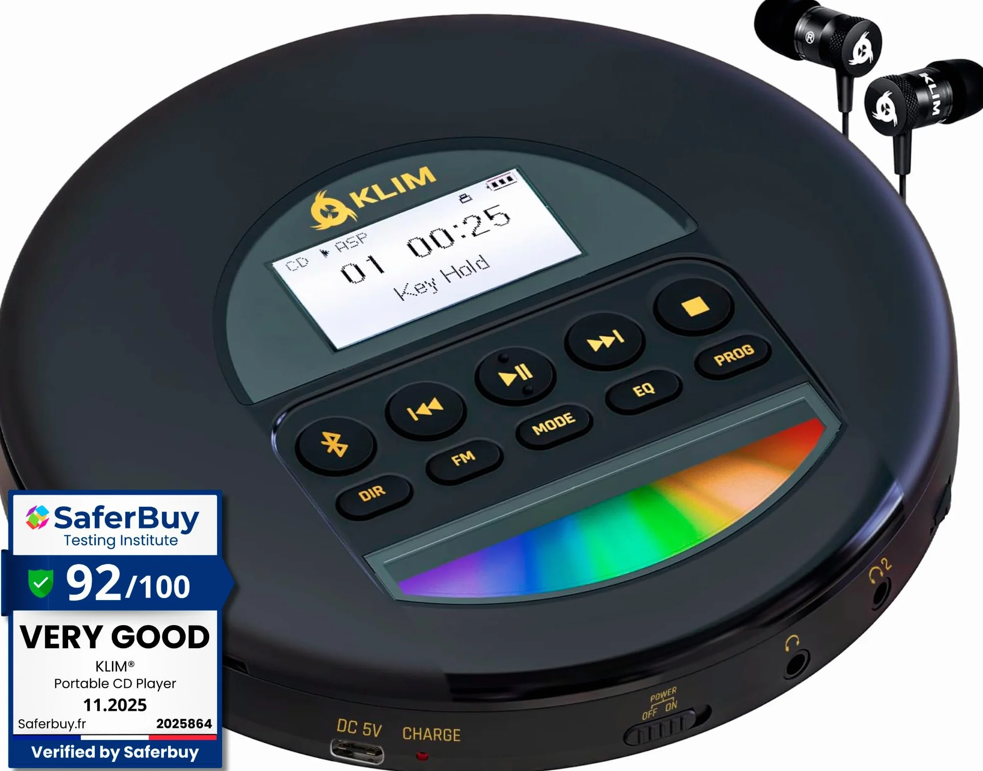 KLIM Nomad Przenośny odtwarzacz CD z Bluetooth, radio FM, MP3, słuchawki, złoty
