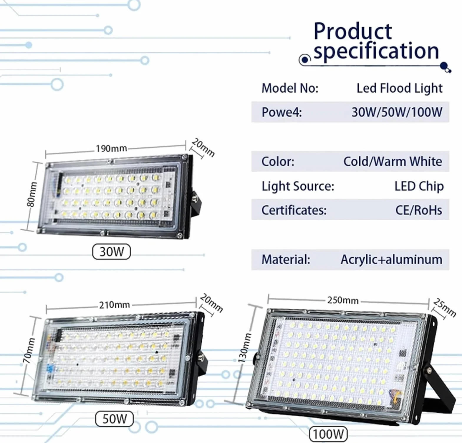 Lampy solarne zewnętrzne, Reflektor LED Lampa uliczna Projektor zewnętrzny IP65 do ogrodu, podwórka, garażu, drzwi(Flood Light X 4,WHITE 50W)