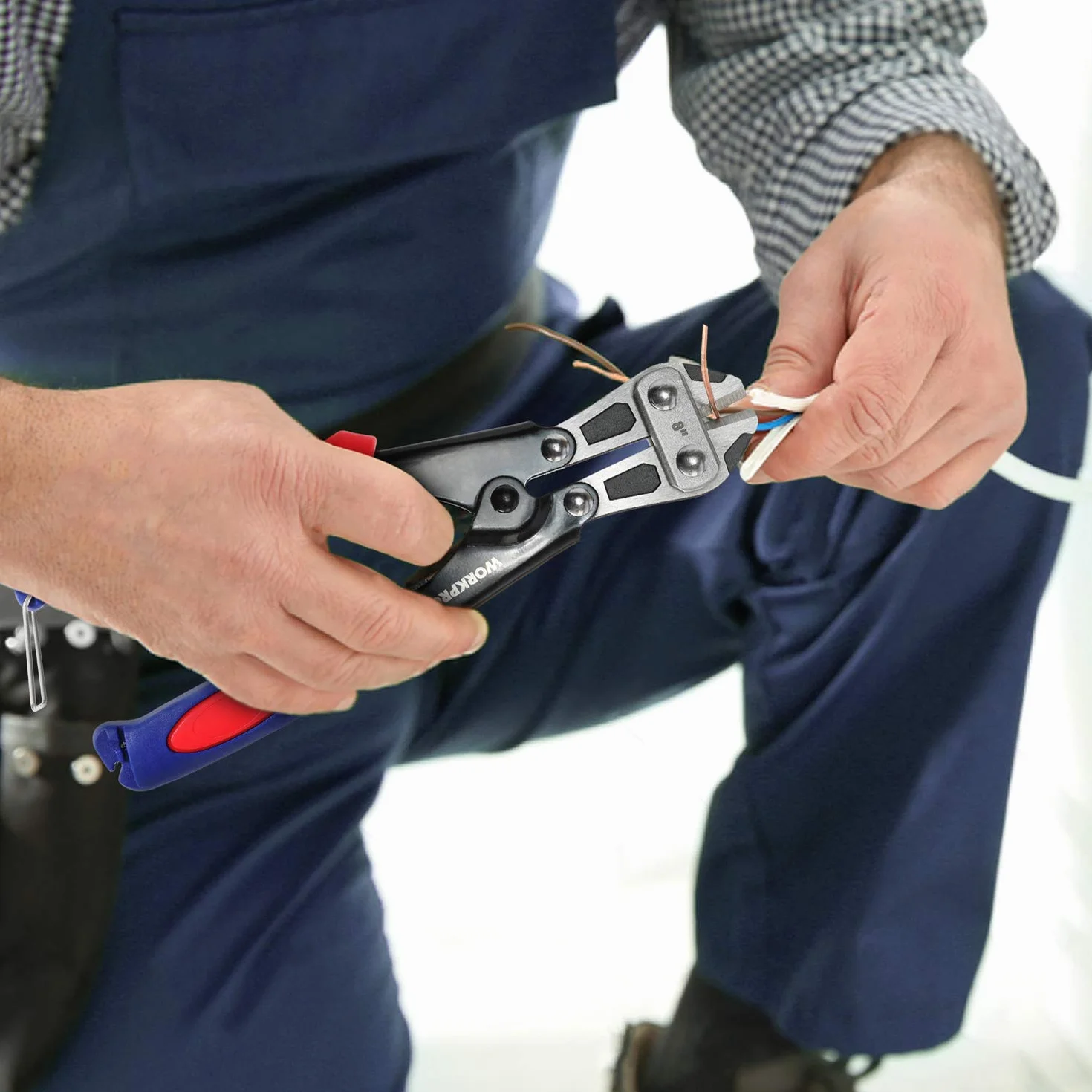 WORKPRO Mini przecinak do śrub 210 mm, przecinak do kabli Cr-V, obcinacz do nożyc sprężynowych z miękkim antypoślizgowym uchwytem